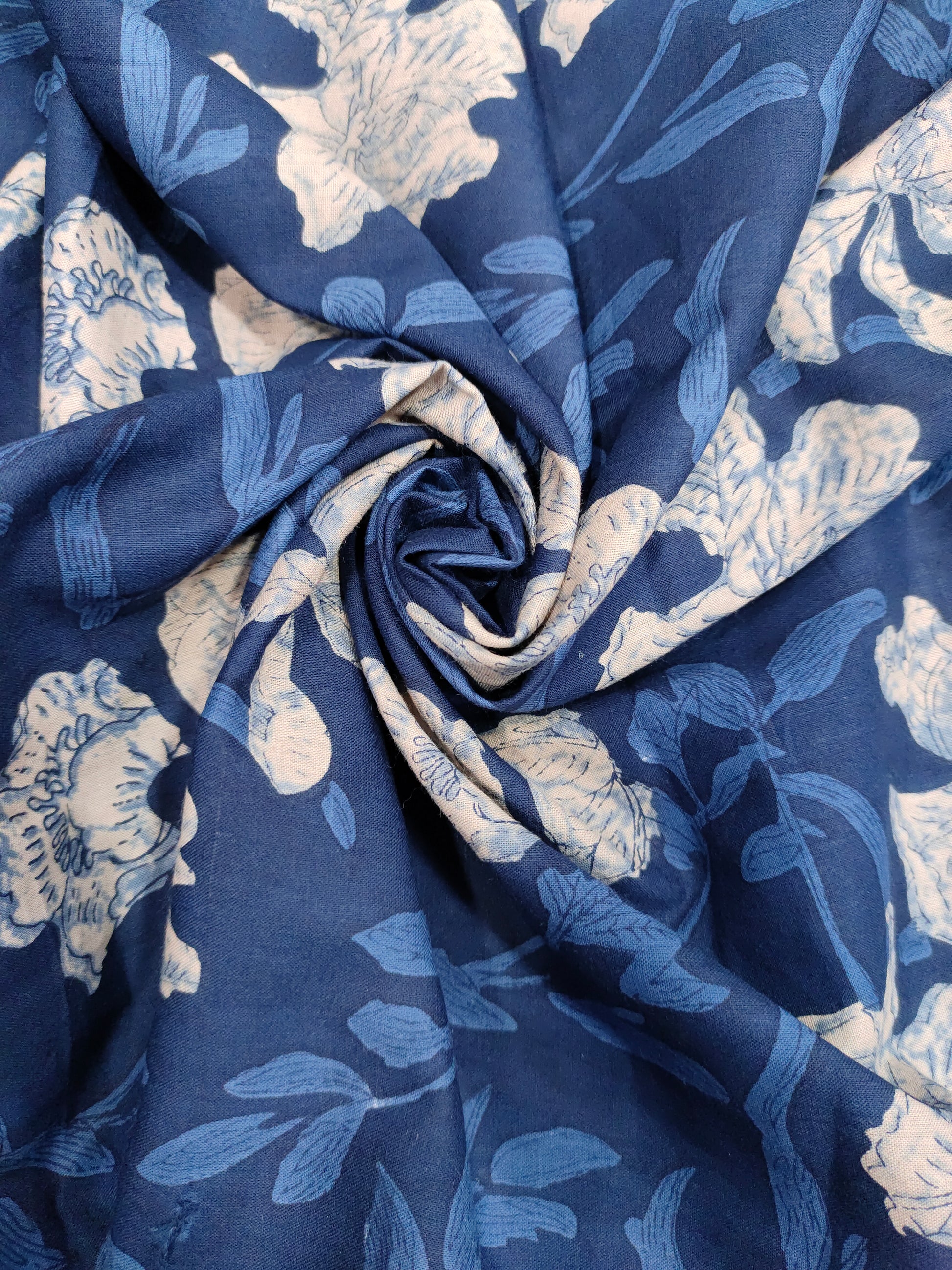 Cotton screen print indigo color fabric
