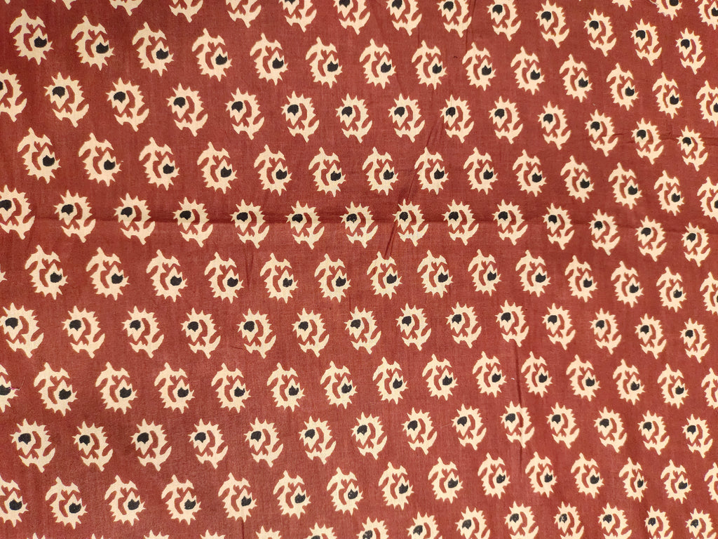Cotton screen print marron base with beige and black motifs