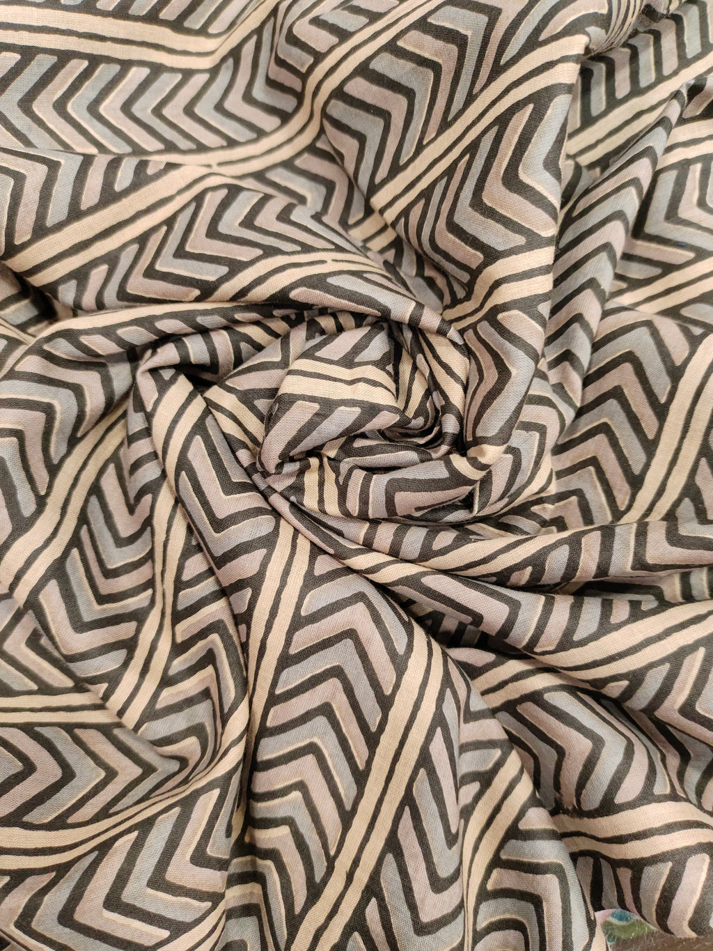 Cotton stripes screen print fabric with beige and black