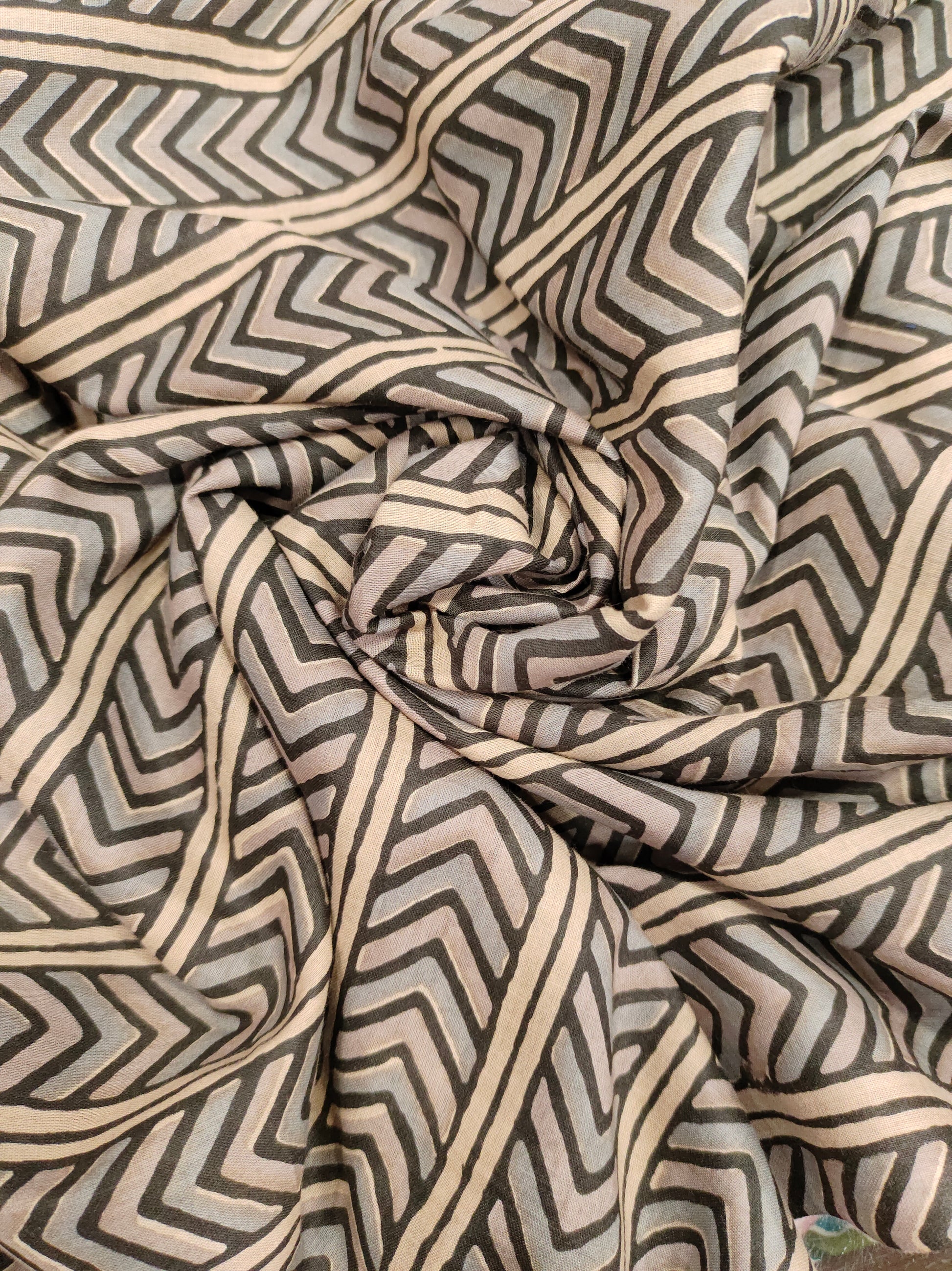 Cotton stripes screen print fabric with beige and black