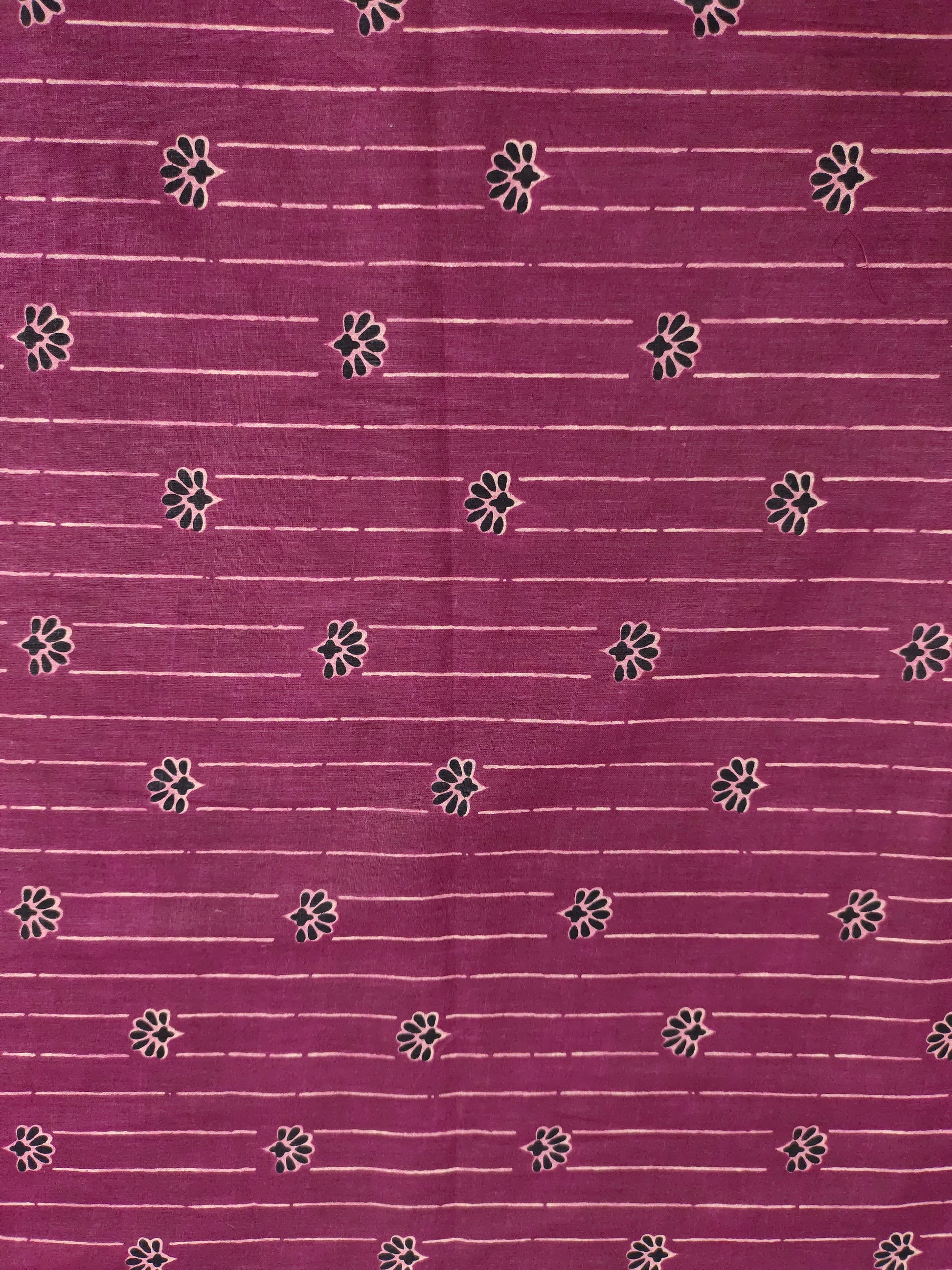 Wine cotton screen print fabric with stripes and flowers