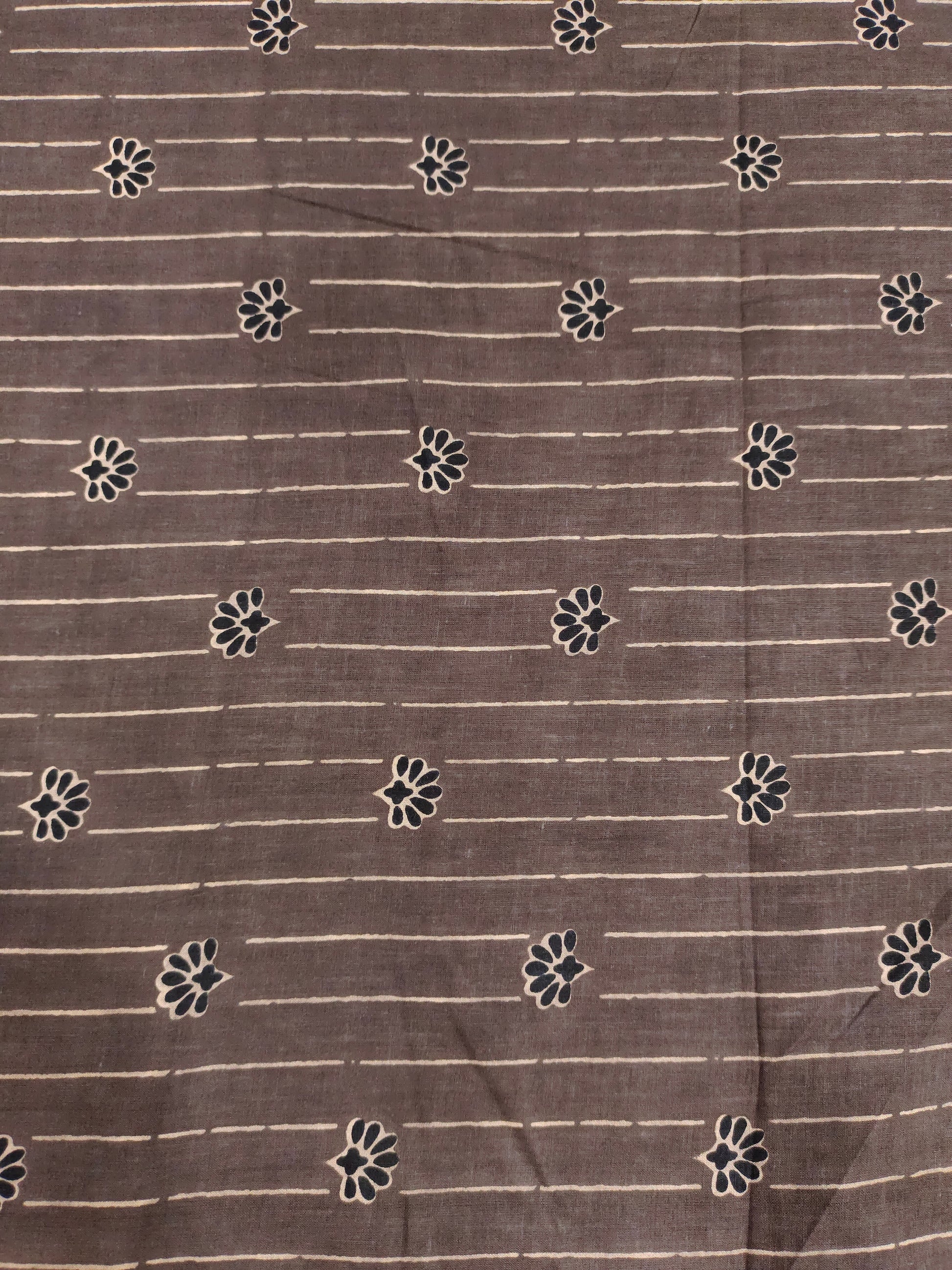 Coffee base with beige stripes & black motifs cotton screen print