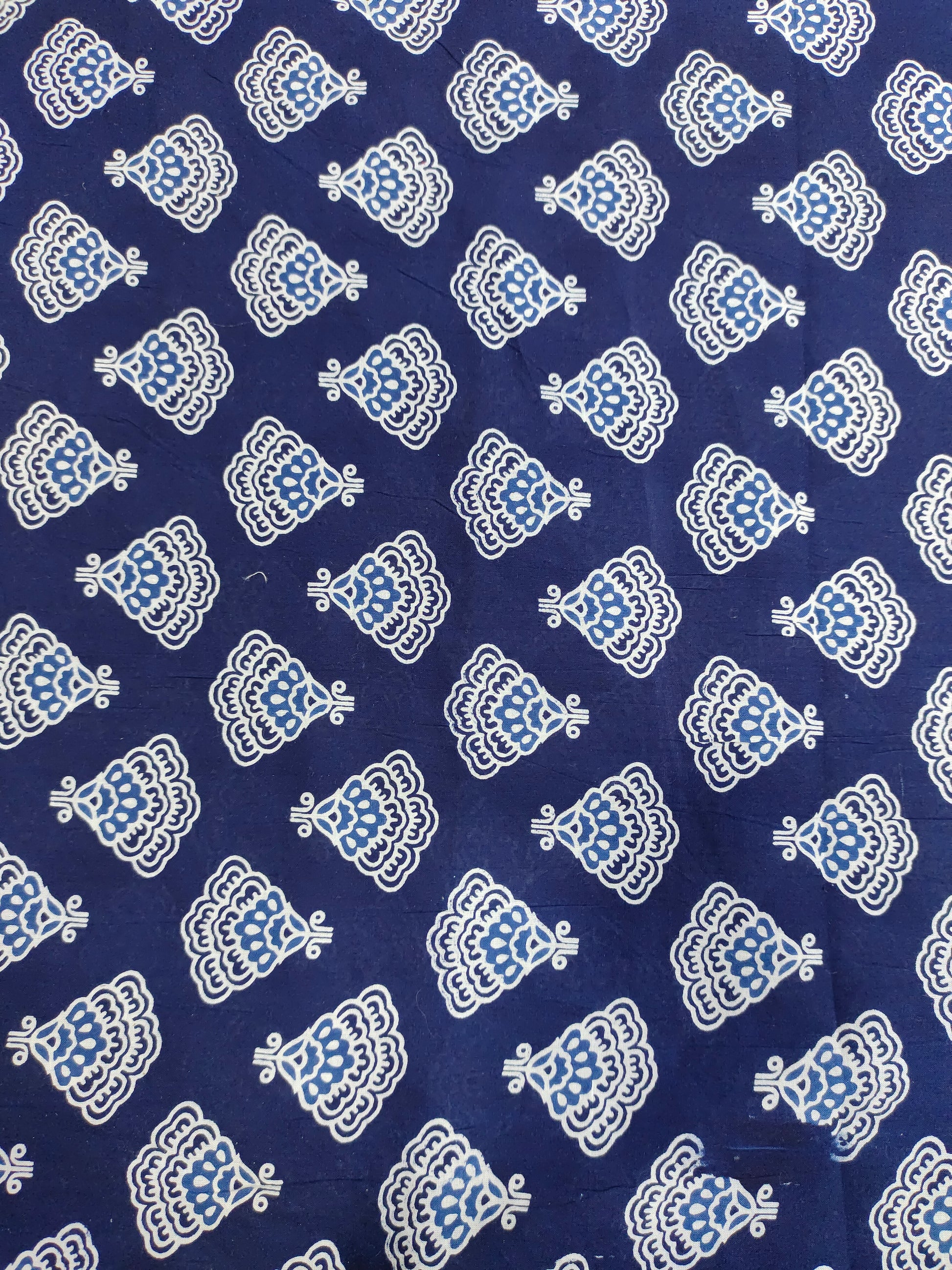 Indigo color cotton screen print fabric