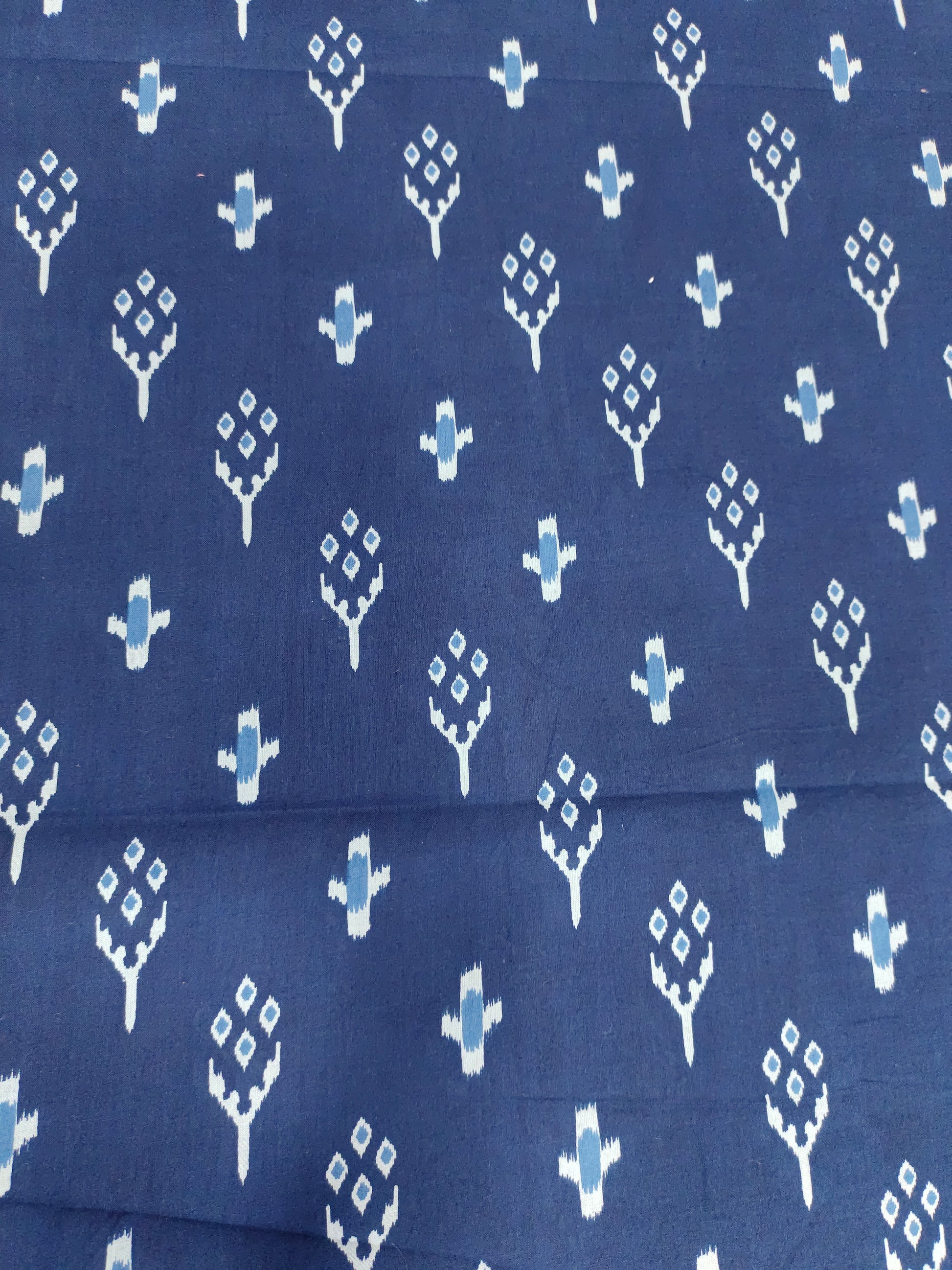 Cotton screen print fabric indigo blue color