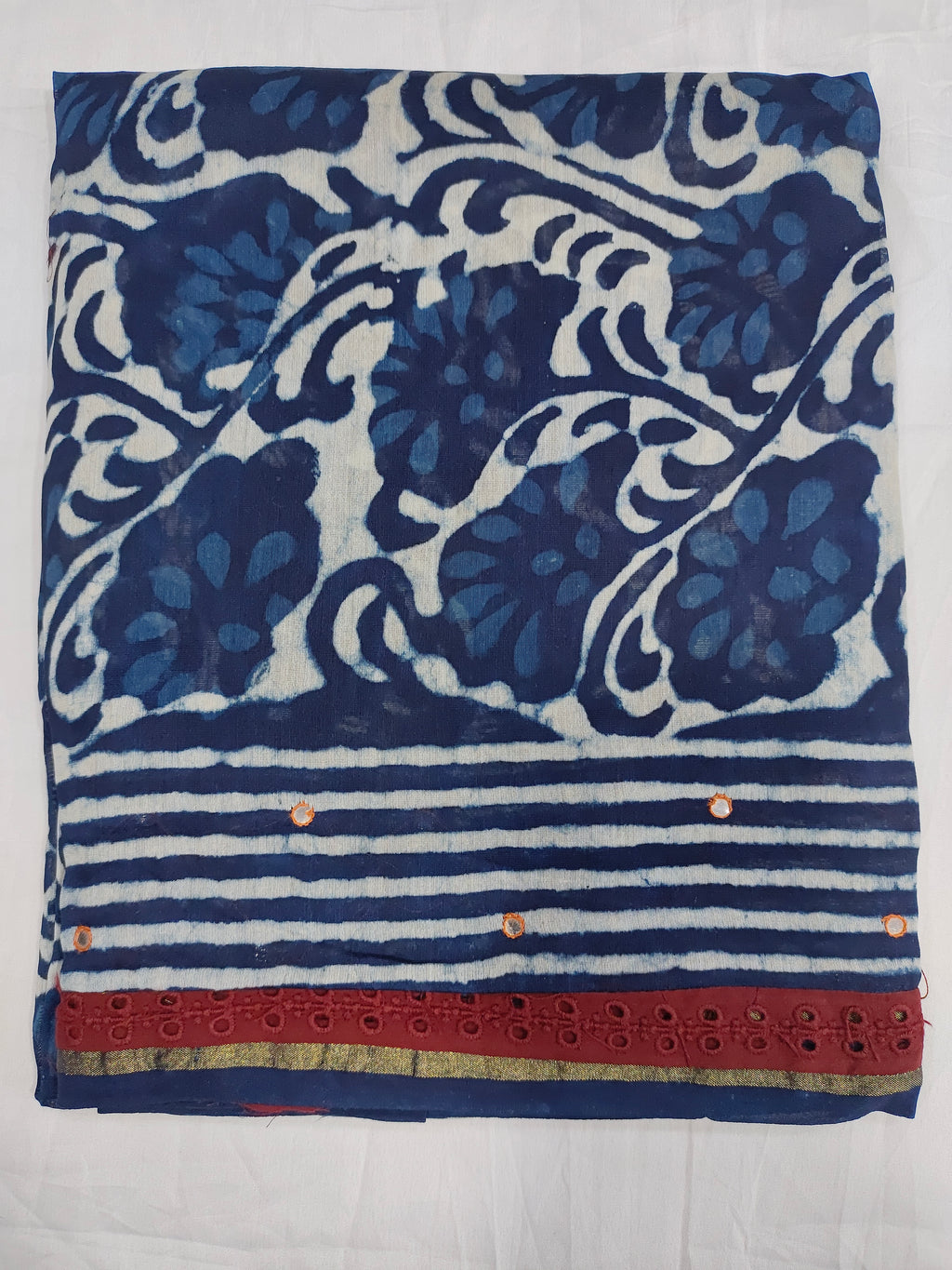 Indigo daboo chander sik fabric with hand block print added with chanderi silk dupatta
