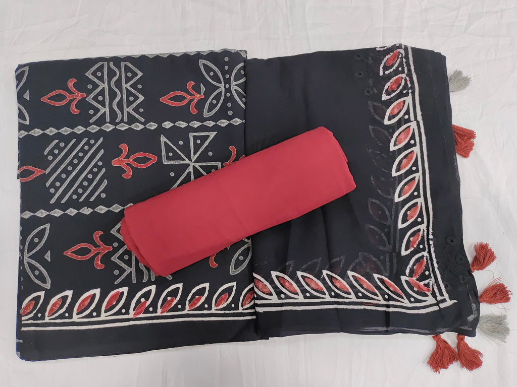 Black base with grey and maroon handblock printed set