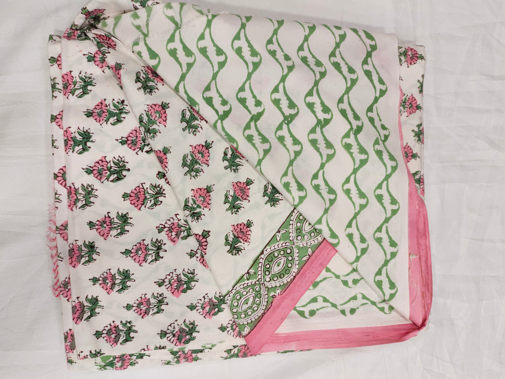 Lizzy bizzy hand block print with pink and green added withpure crepe dupatta