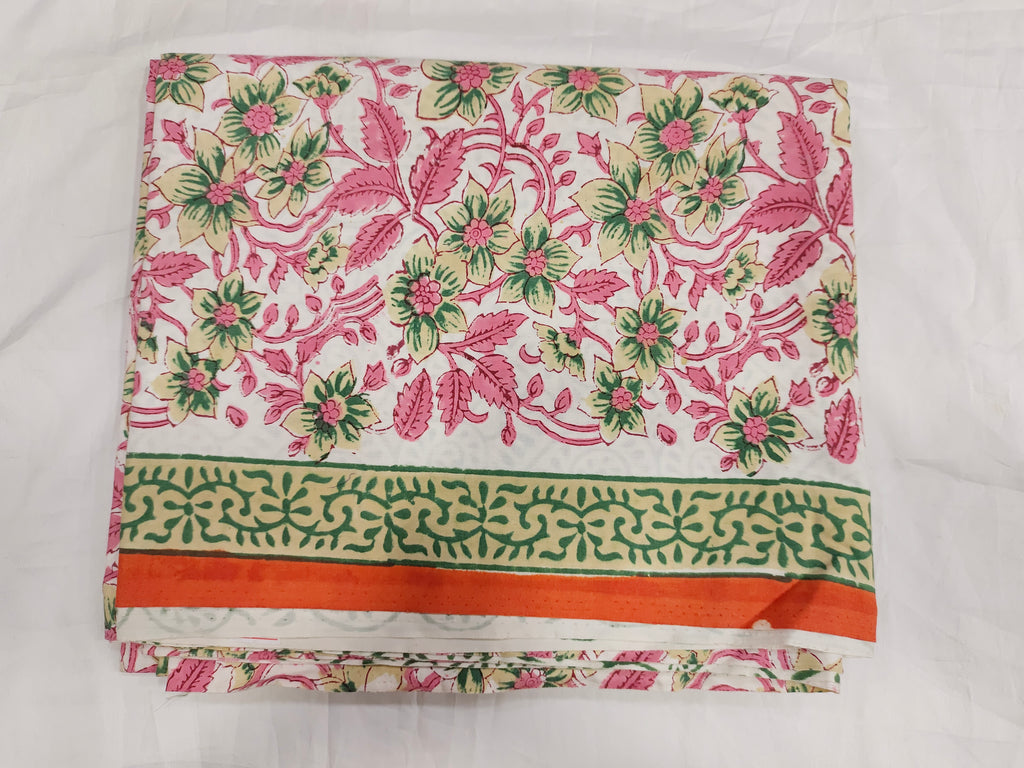Lizzy bizzy hand block print with pink and green with pure crepe dupatta