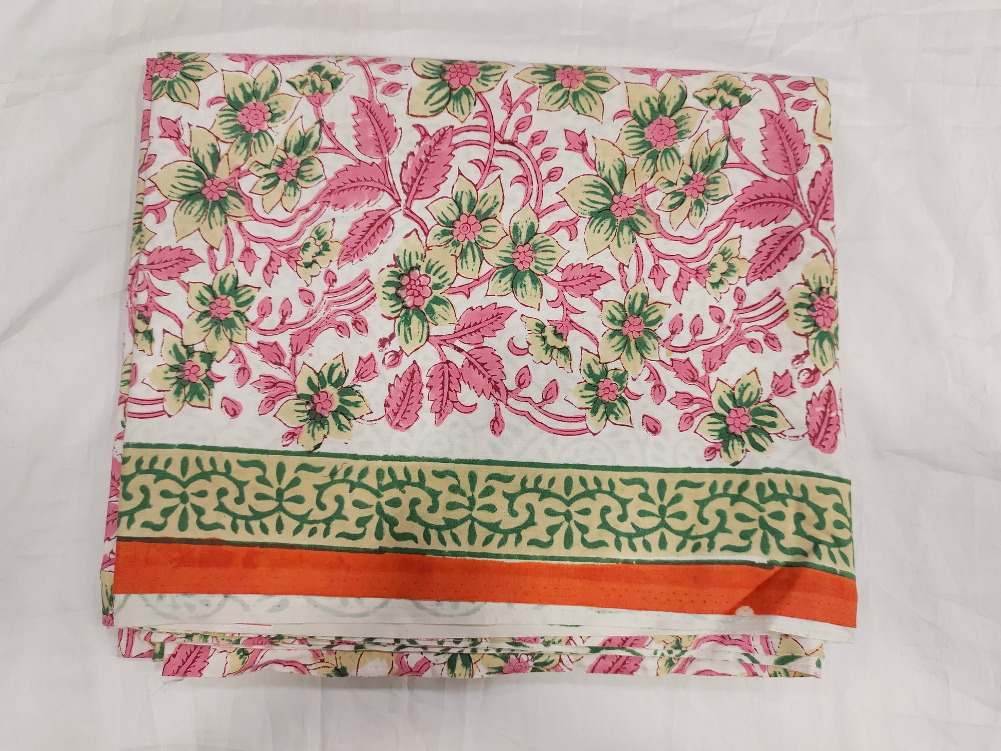 Lizzy bizzy hand block print with pink and green with pure crepe dupatta