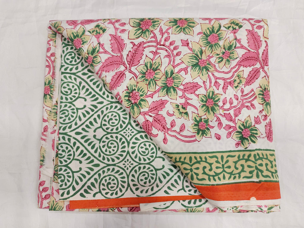 Lizzy bizzy hand block print with pink and green with pure crepe dupatta