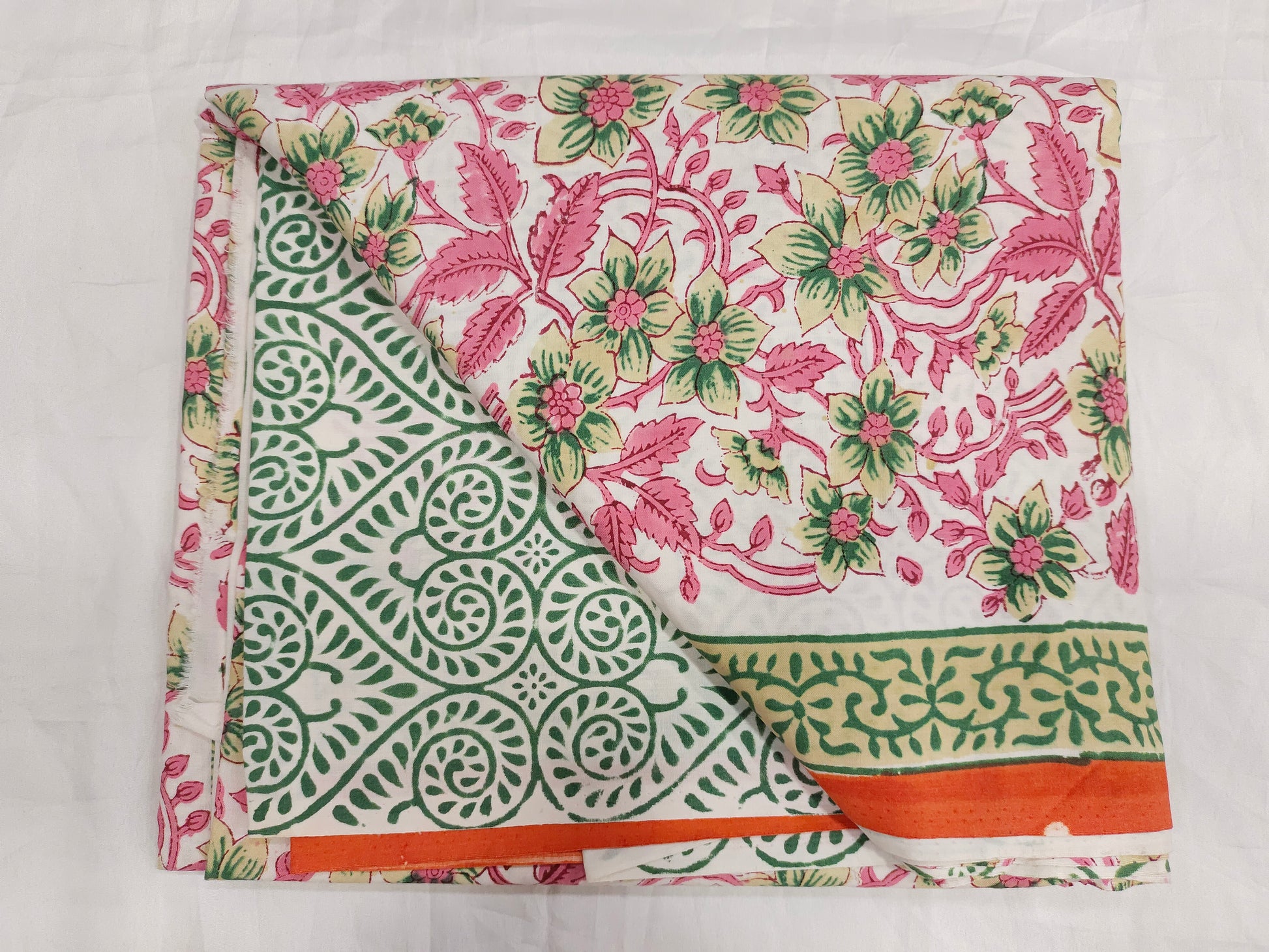 Lizzy bizzy hand block print with pink and green with pure crepe dupatta