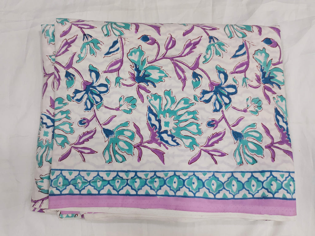 Lizzy bizzy pure handblock print with green and purple and pure crepe dupatta