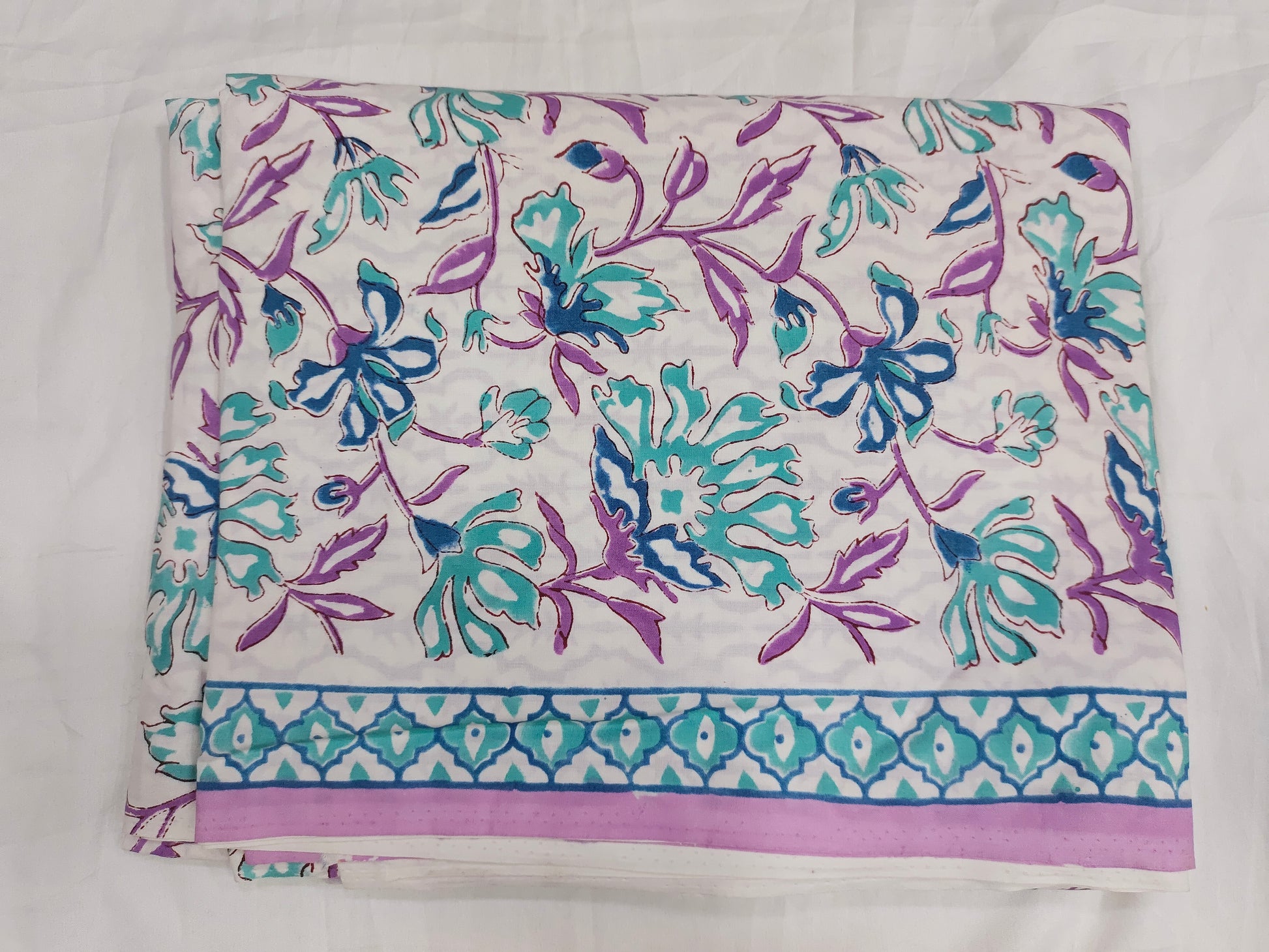 Lizzy bizzy pure handblock print with green and purple and pure crepe dupatta
