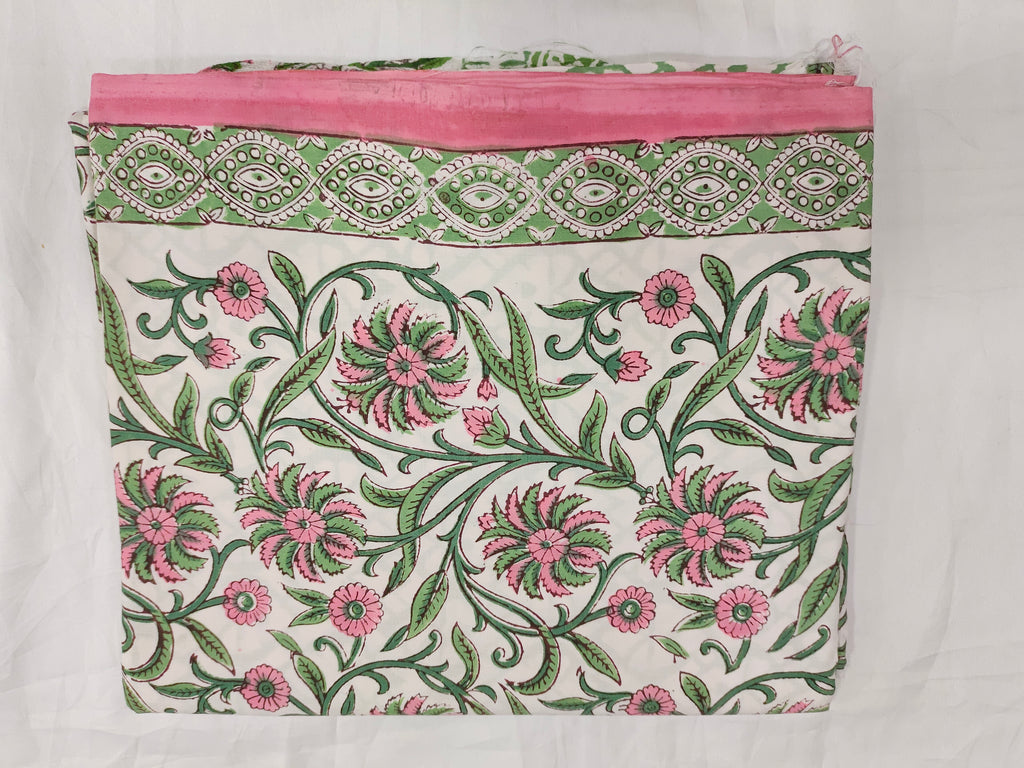 Lizzy bizzy pure handblock pink and green print and crepe dupatta