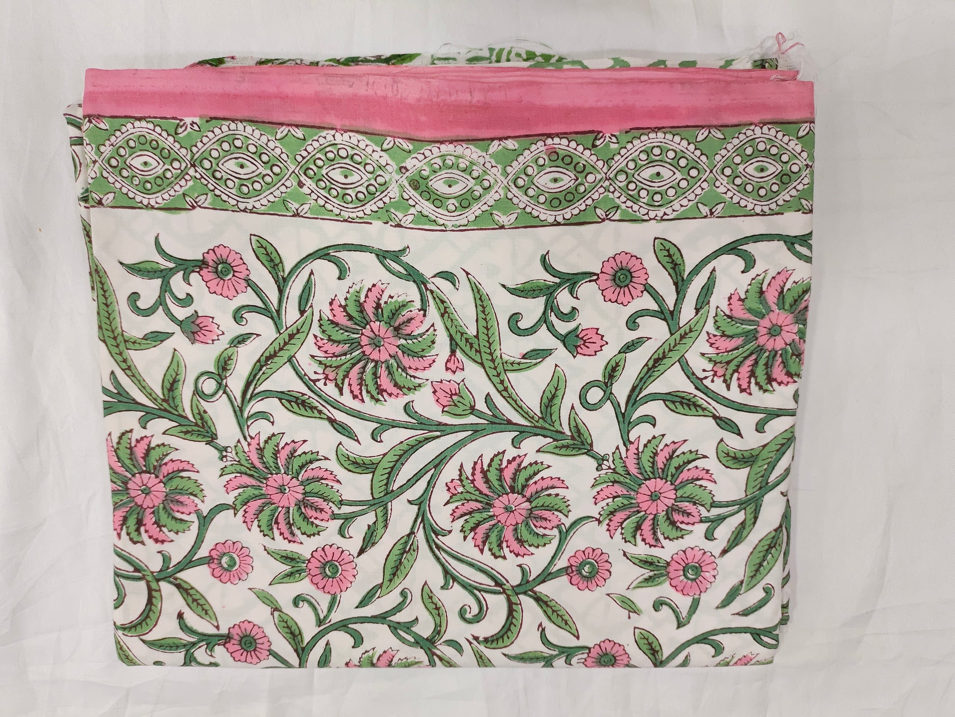 Lizzy bizzy pure handblock pink and green print and crepe dupatta