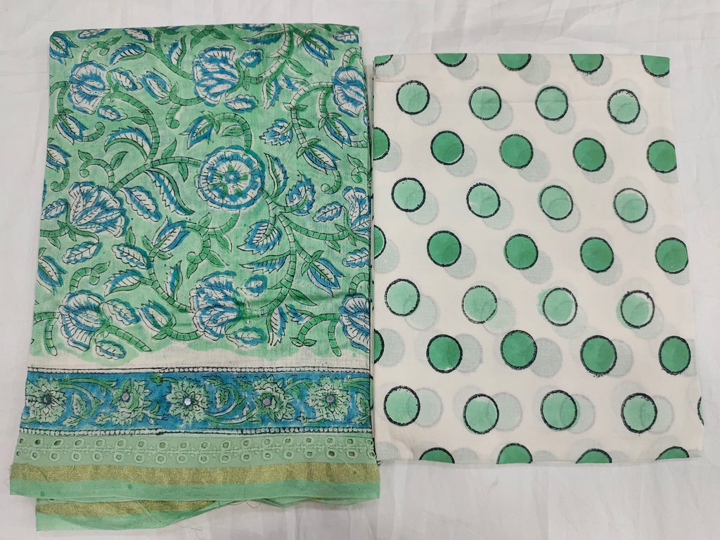 Green chanderi silk hand block printed fabric with chanderi silk dupatta