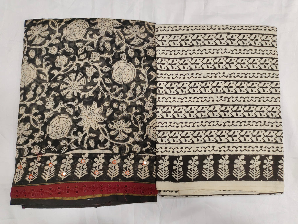 Black chanderi silk with cream block print with maroon border and chanderi silk dupatta