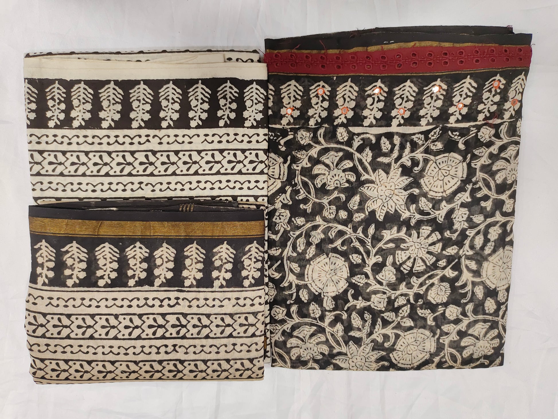 Black chanderi silk with cream block print with maroon border and chanderi silk dupatta