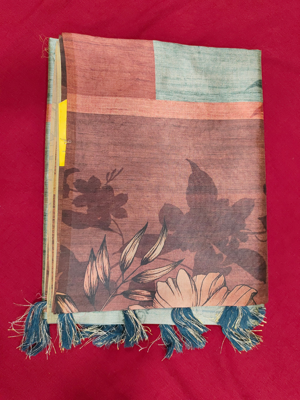 Diya silk floral digital print green and brown color