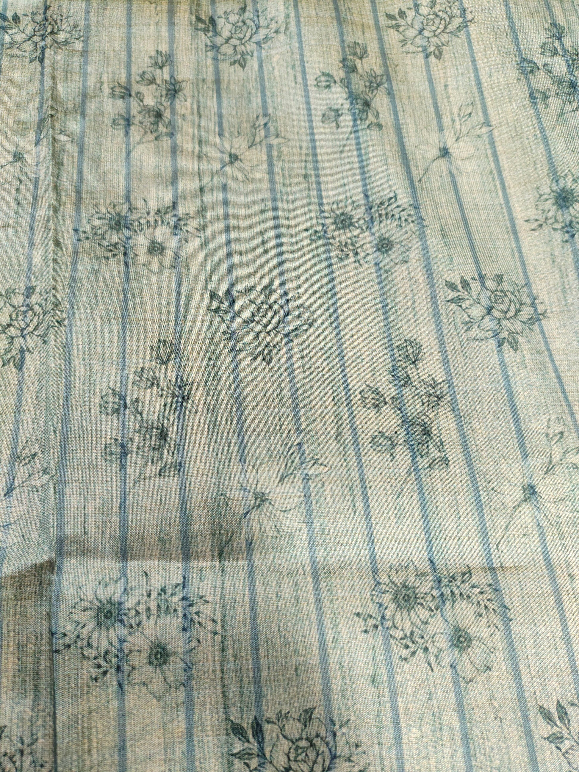Diya silk floral digital print green and brown color