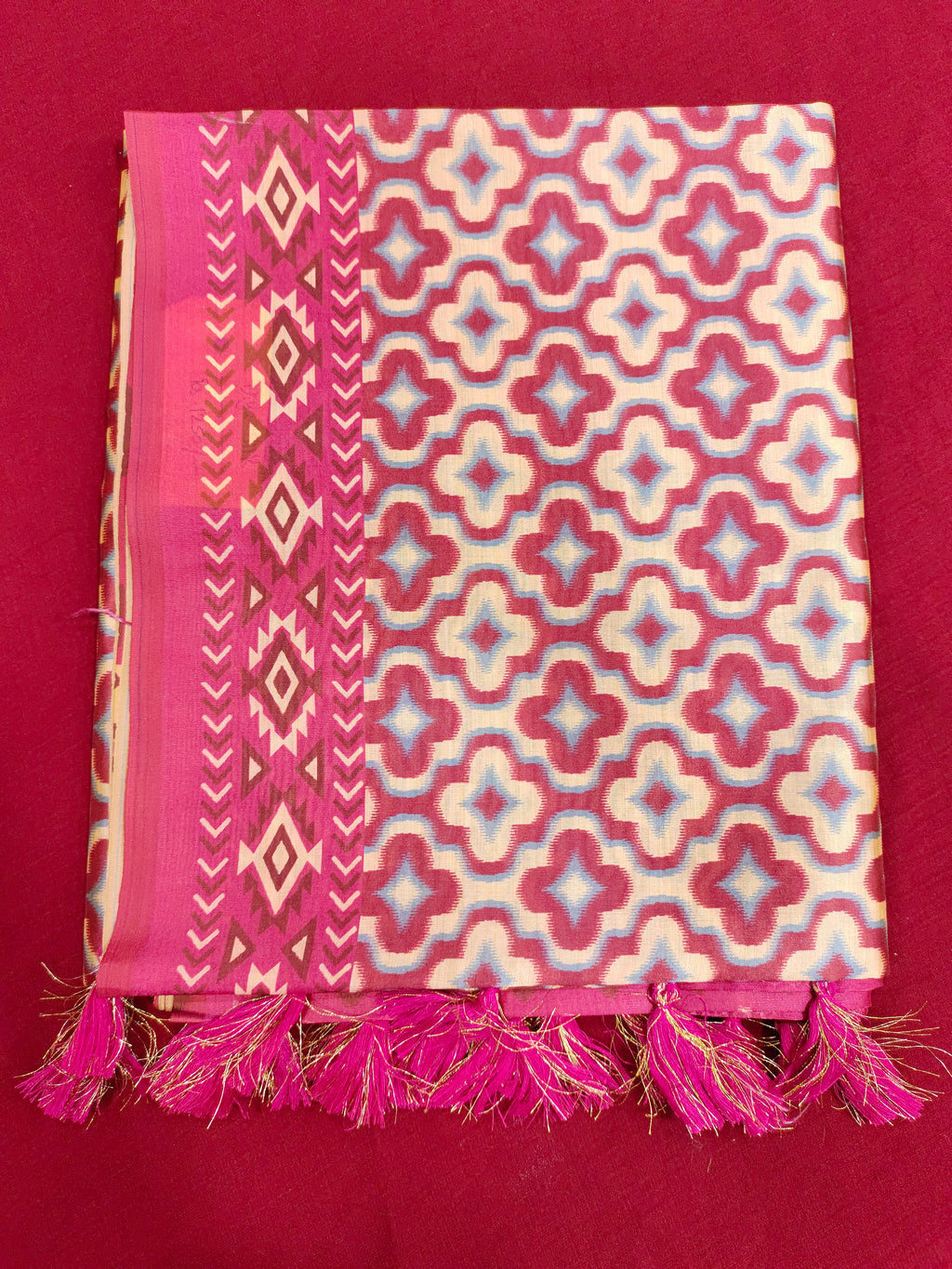 Beige and maroon diya silk digital print