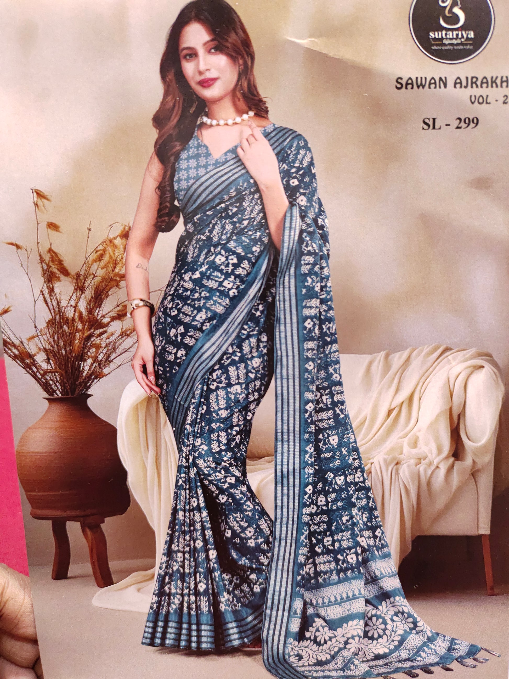 Blue ajrakh print with border
