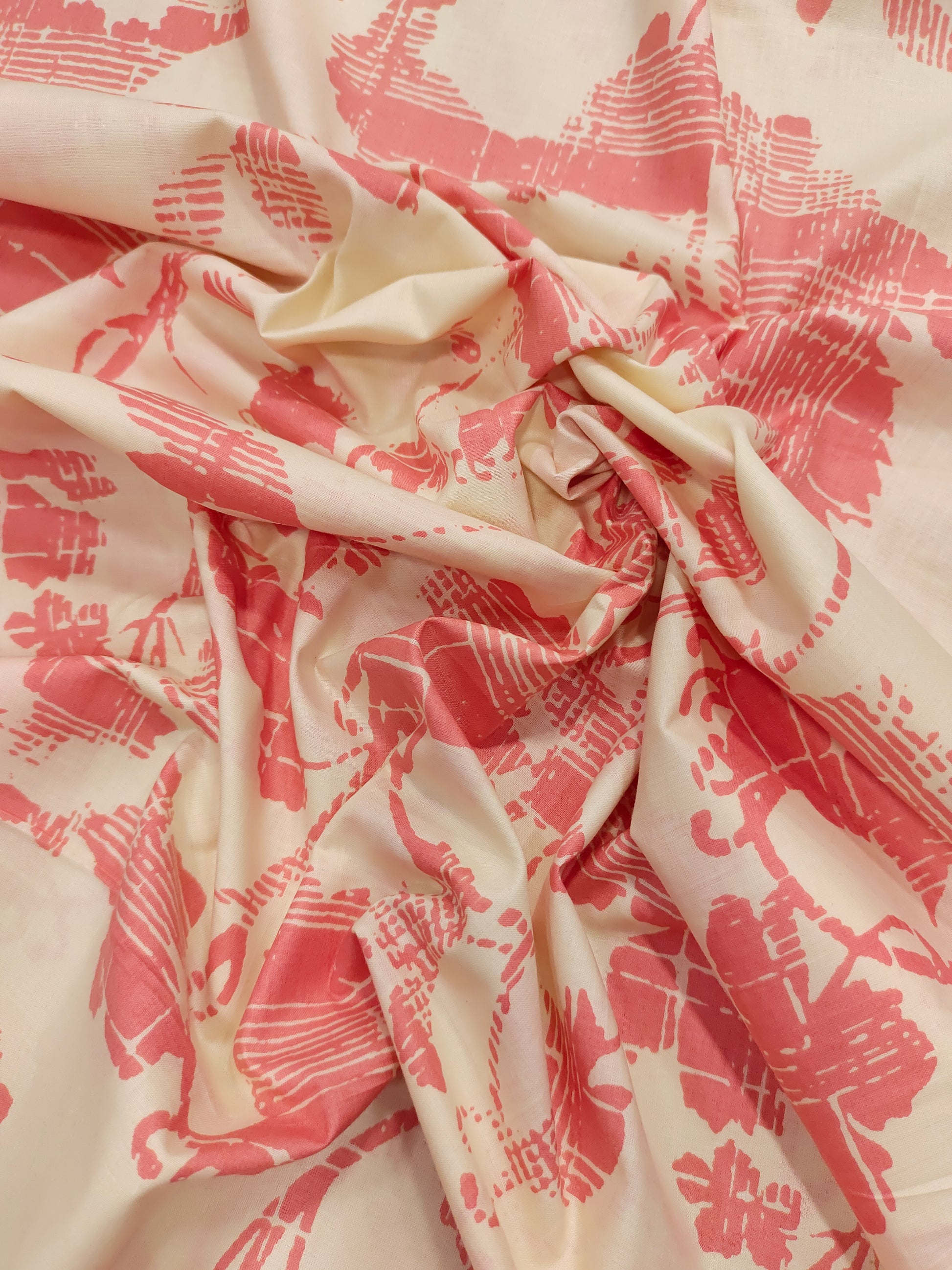 Offwhite cotton fabricwith peach floral print