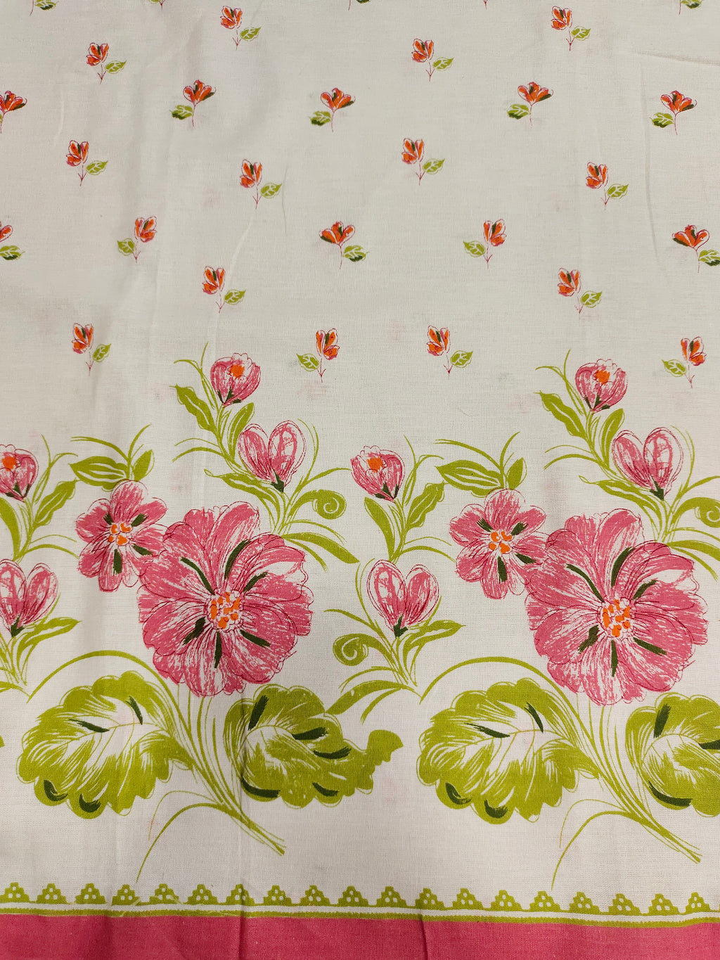 Cotton flex fabrc with damn print with pink and green