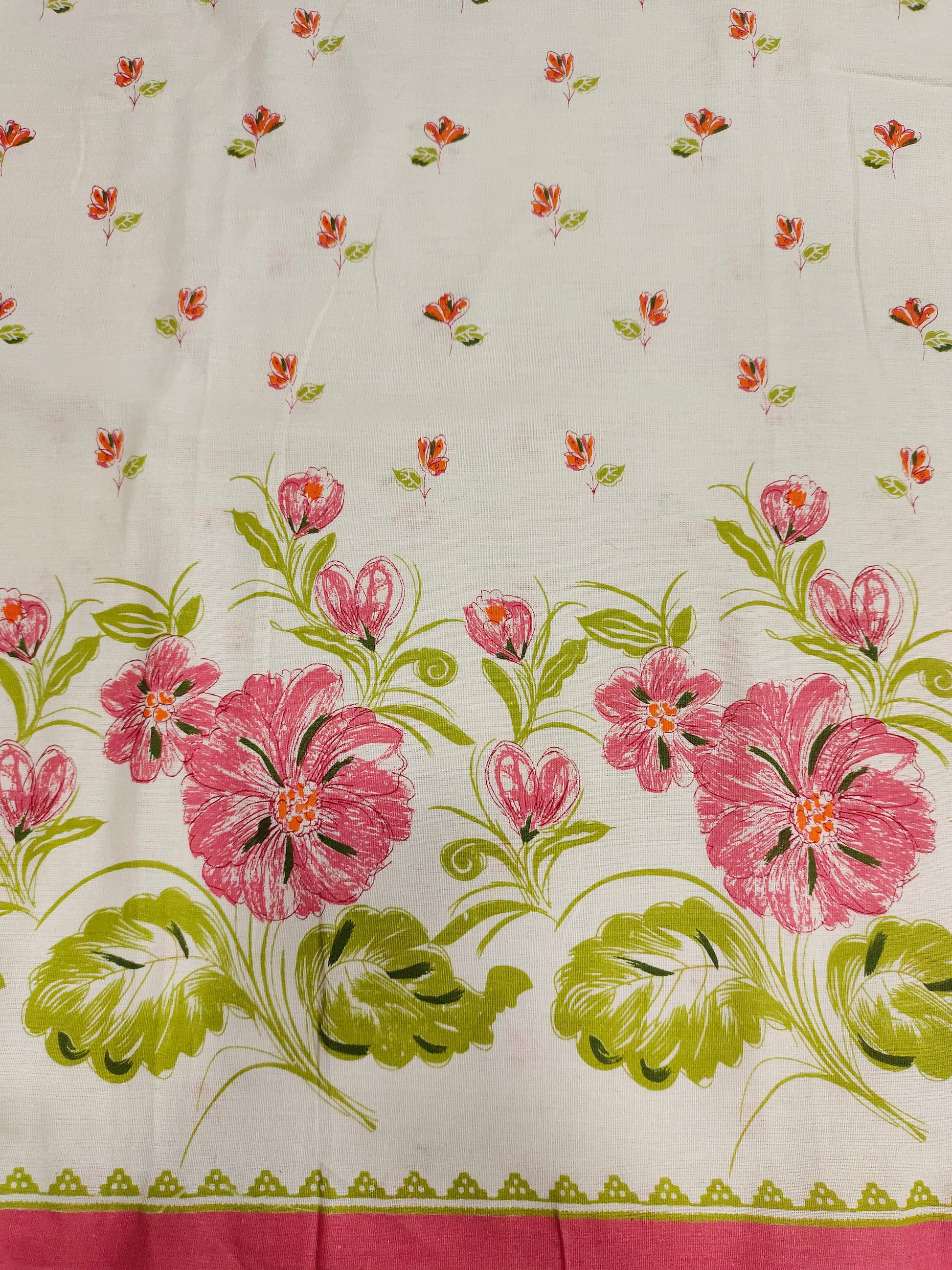 Cotton flex fabrc with damn print with pink and green