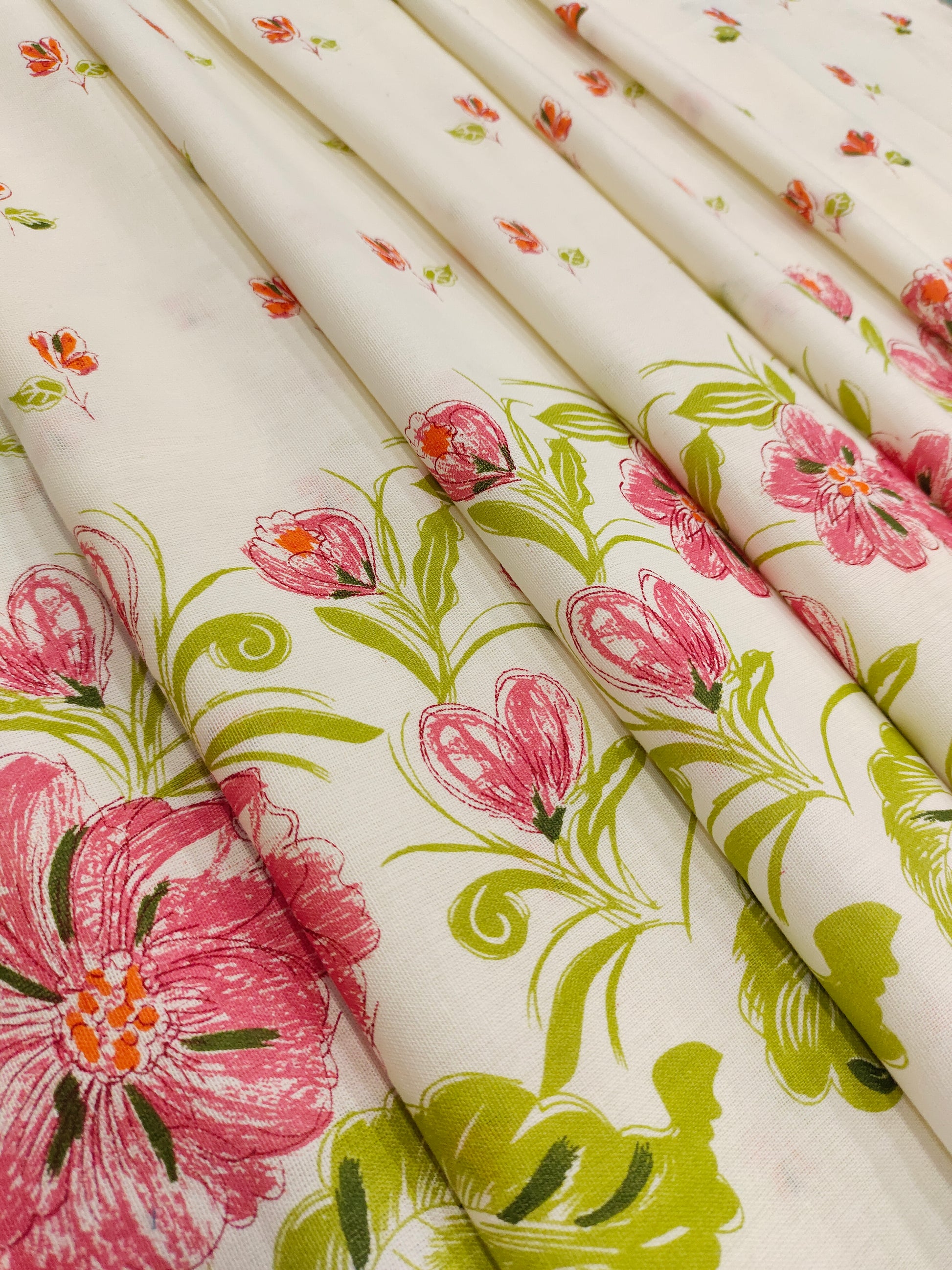 Cotton flex fabrc with damn print with pink and green