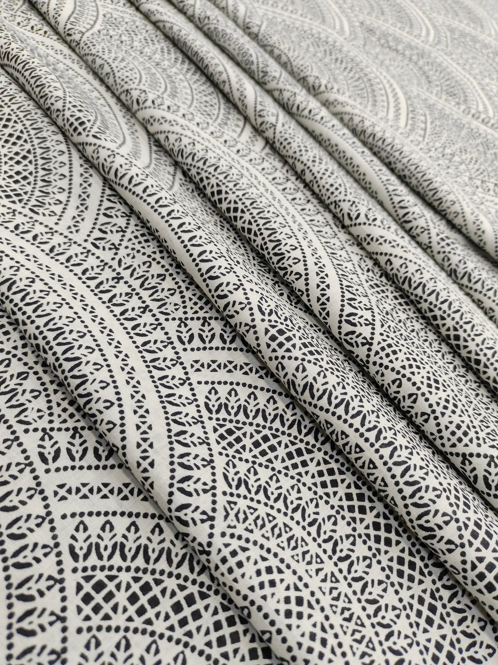 White with black print cotton fabric