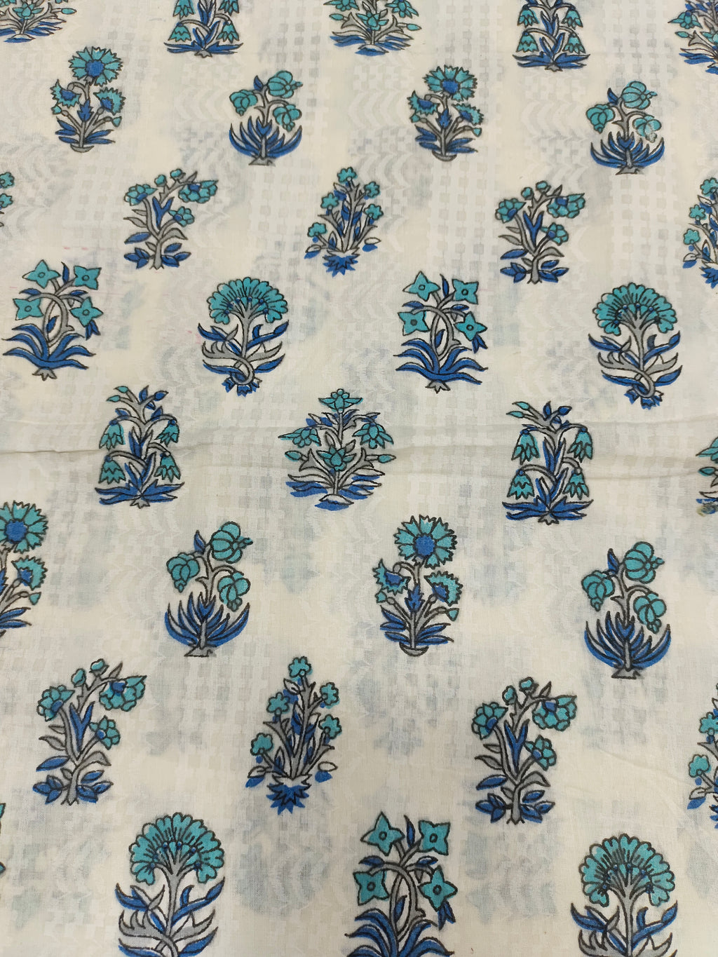 Cotton checks hand block print with blue and grey