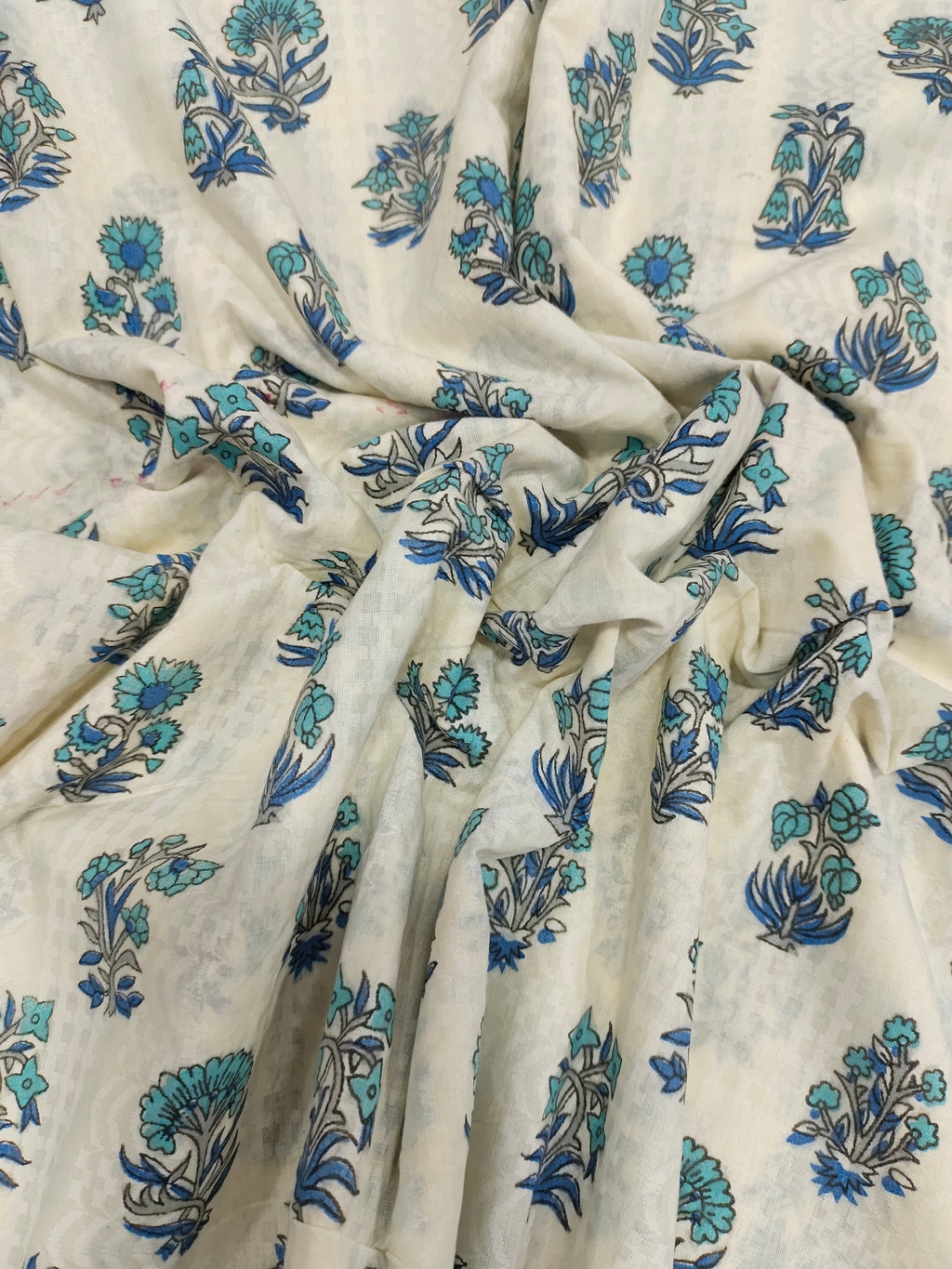 Cotton checks hand block print with blue and grey