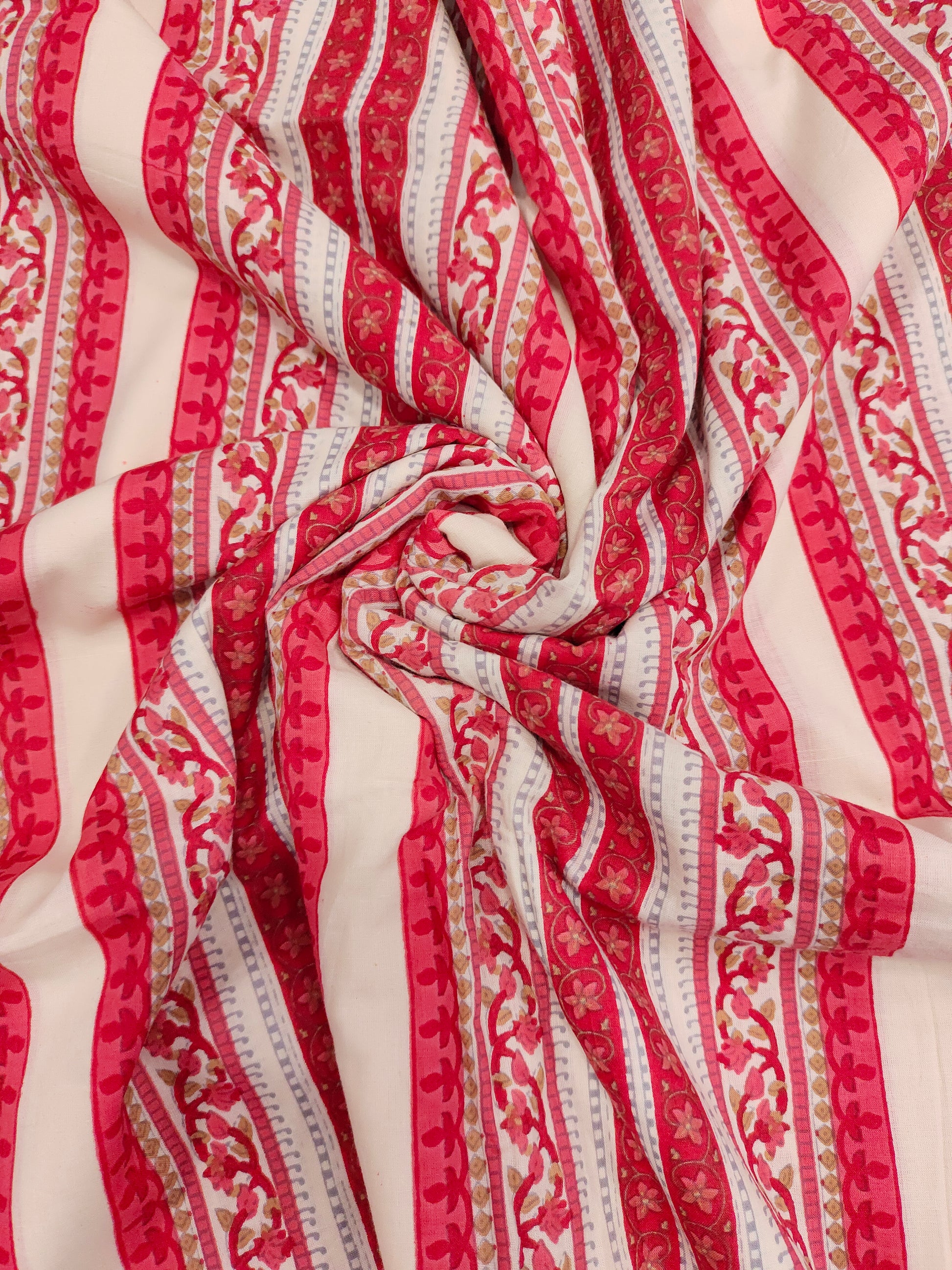 White base cotton stripes with red.