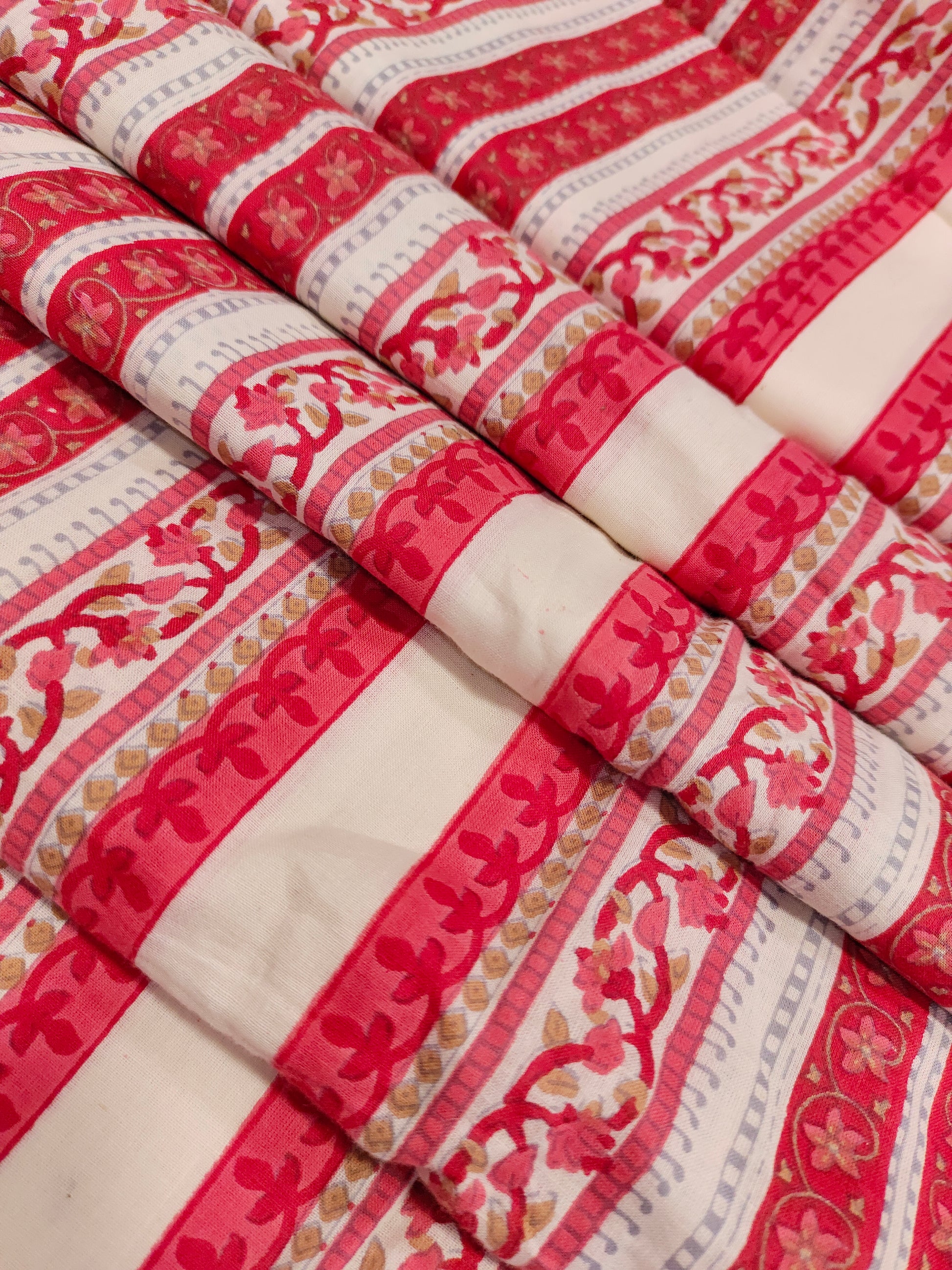 White base cotton stripes with red.