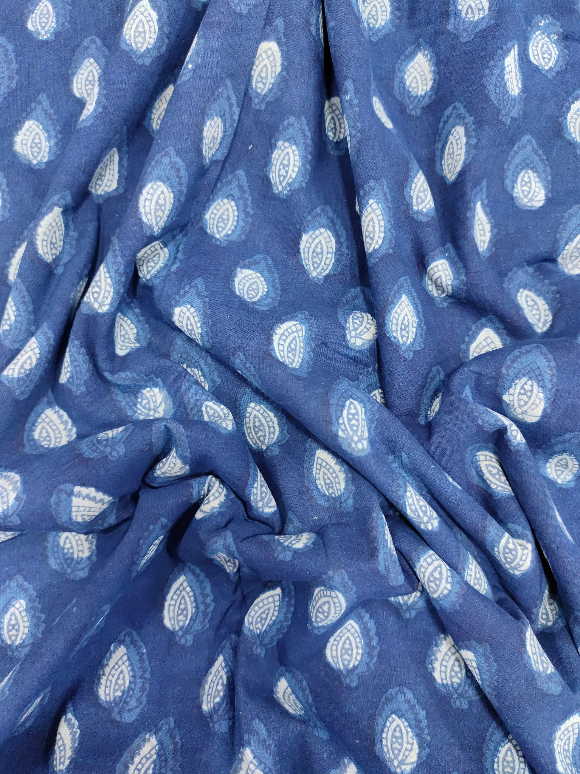 Indigo daboo leaves pattern hand block print.