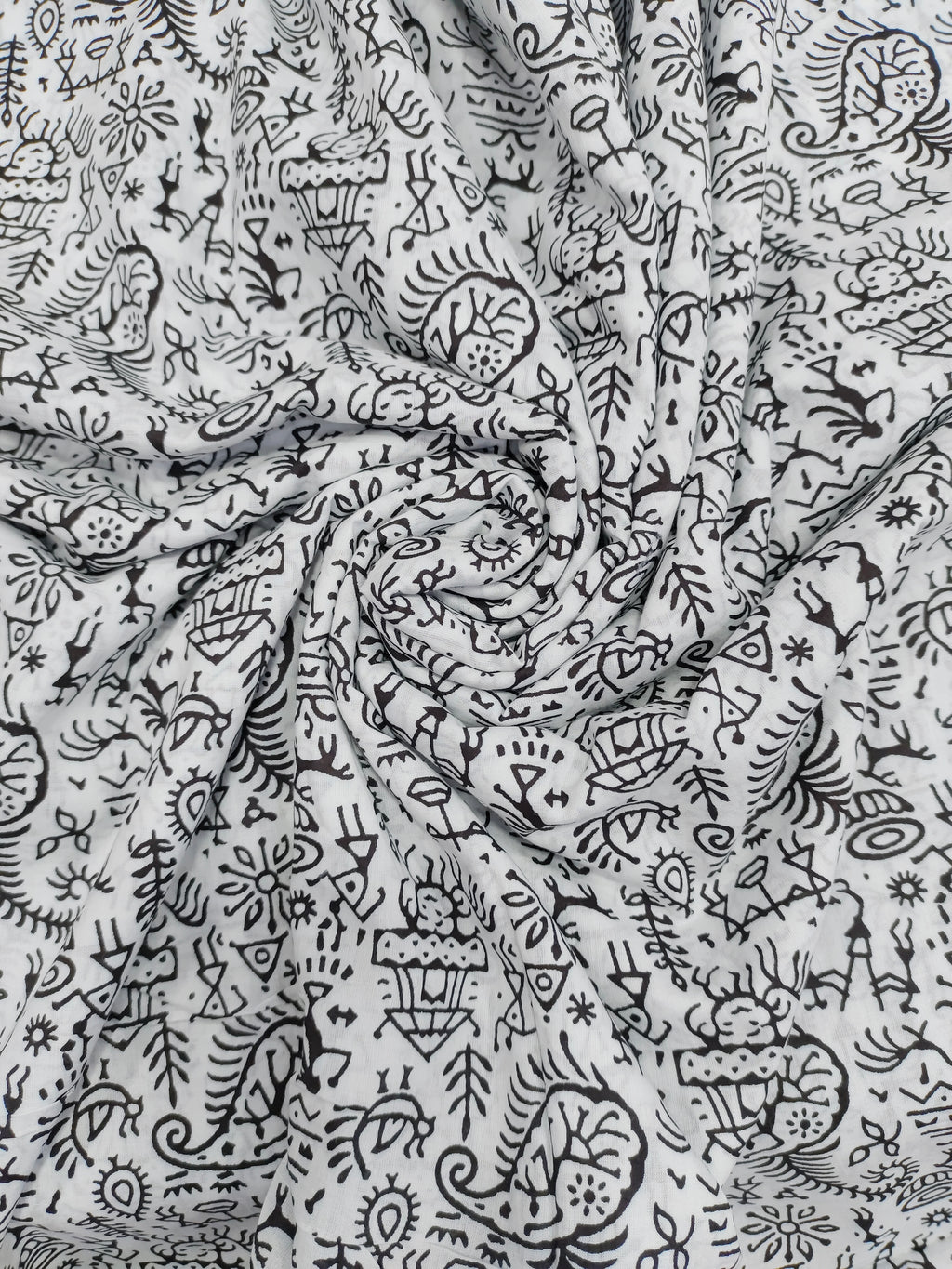 White and black allover screen print.