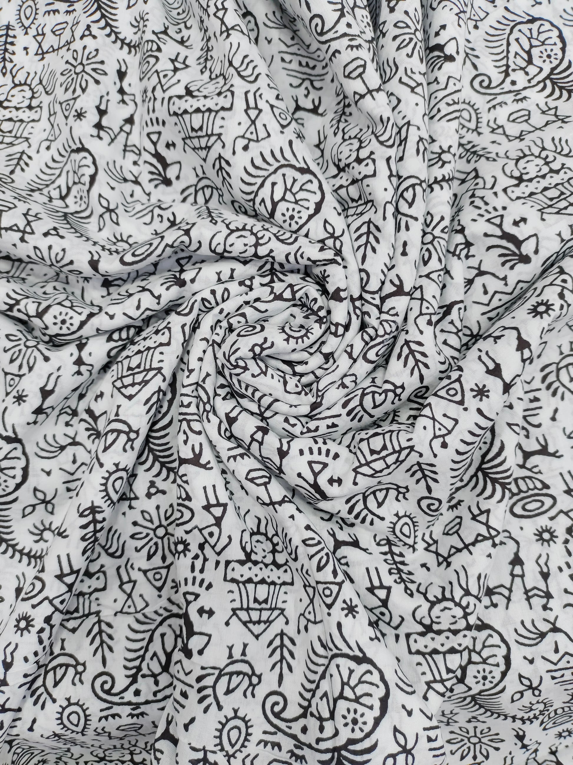 White and black allover screen print.