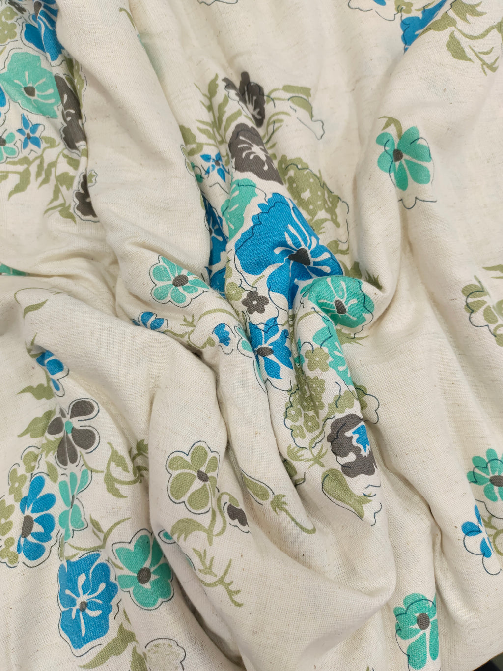 Cotton flex blue and green allover print