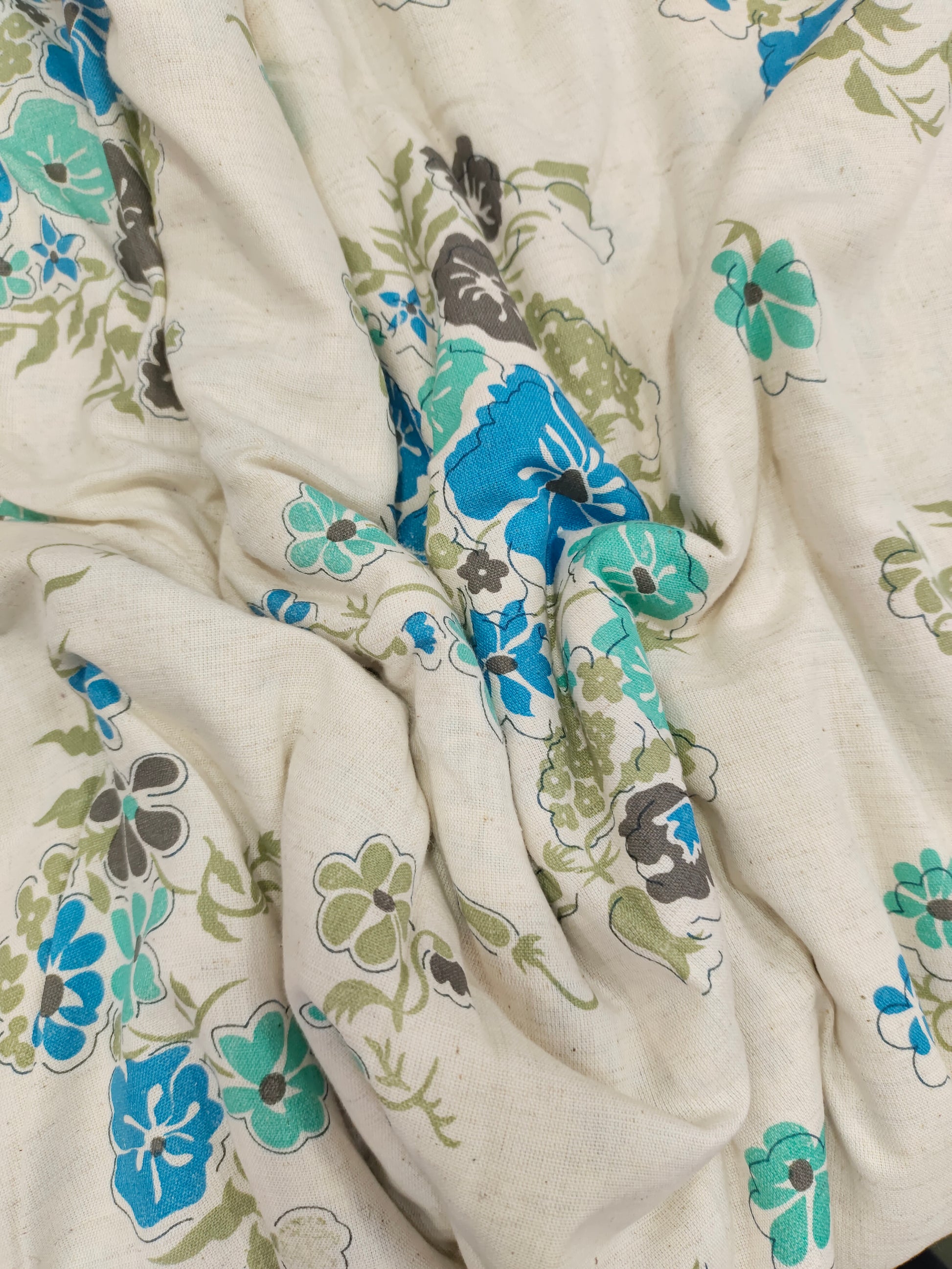 Cotton flex blue and green allover print