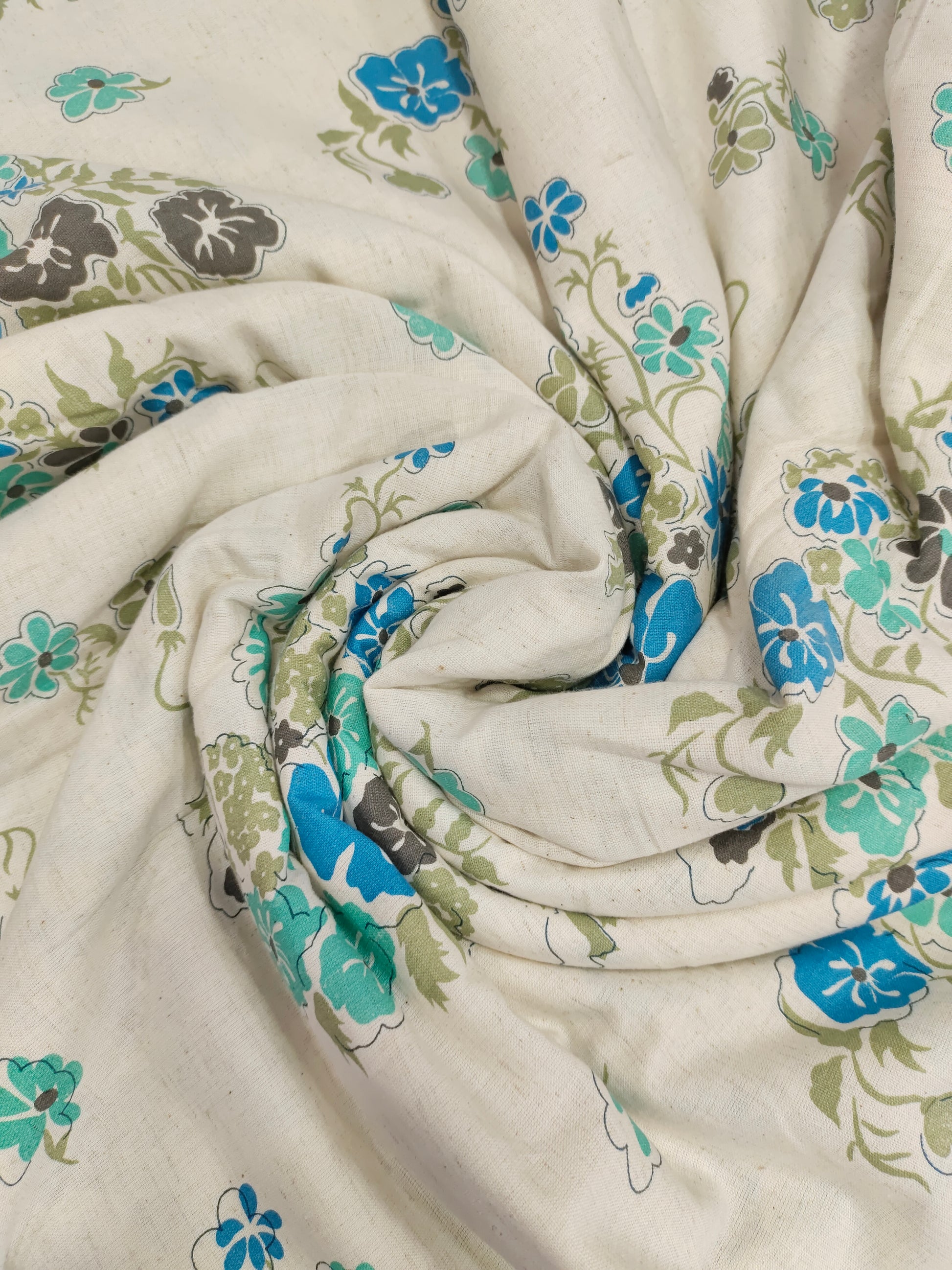 Cotton flex blue and green allover print