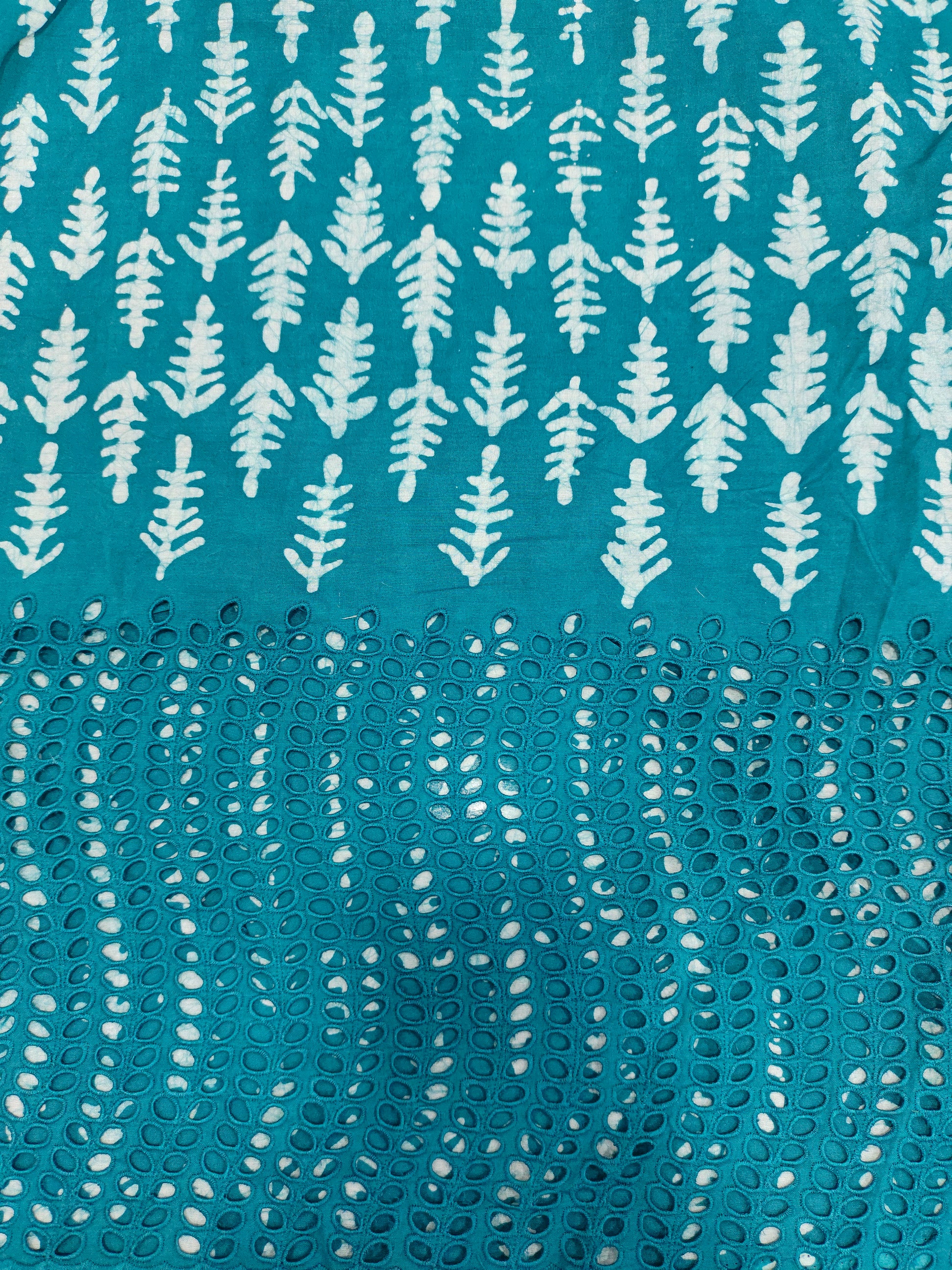 Jaipur cotton block print with schifili embroidery fabric