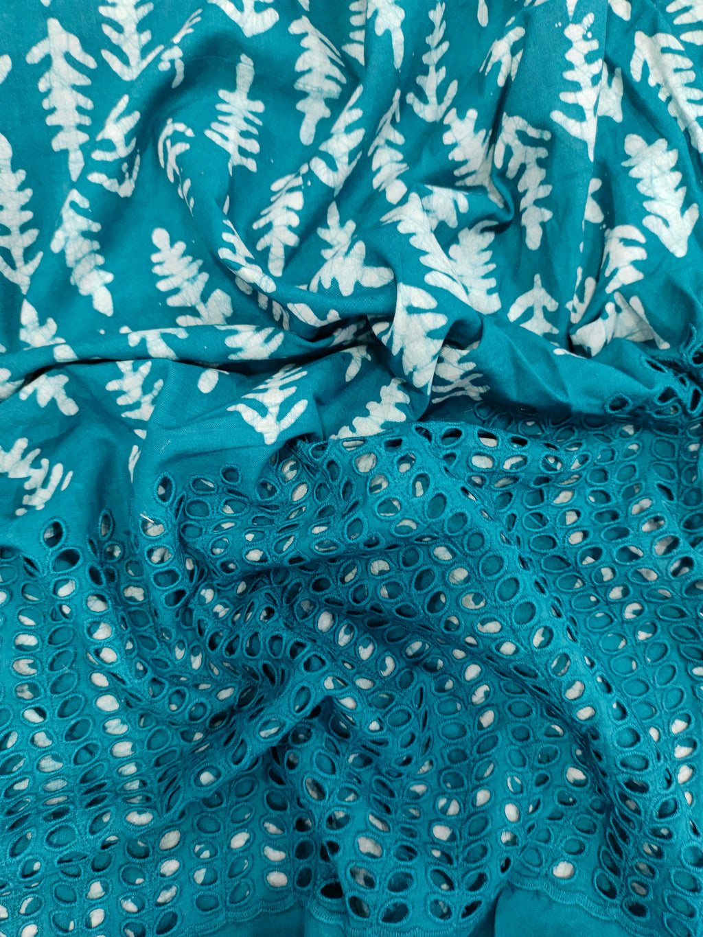 Jaipur cotton block print with schifili embroidery fabric