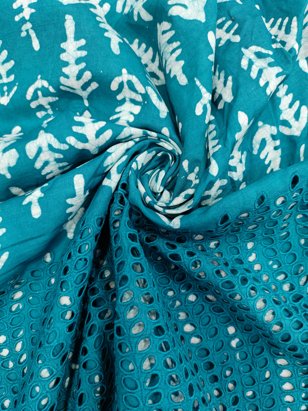 Jaipur cotton block print with schifili embroidery fabric