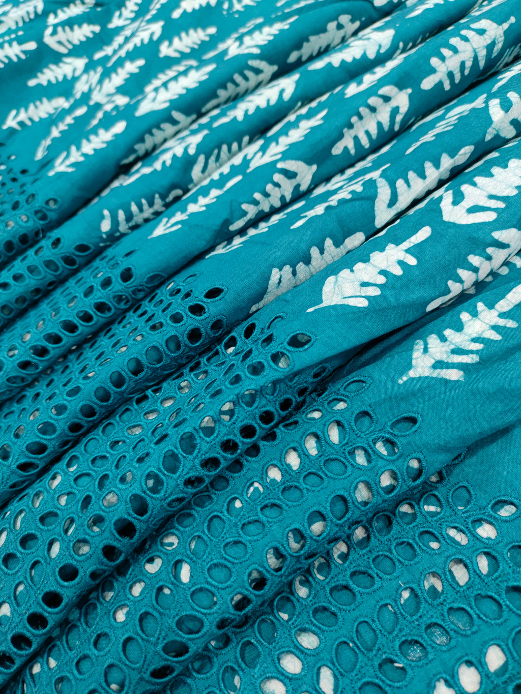 Jaipur cotton block print with schifili embroidery fabric