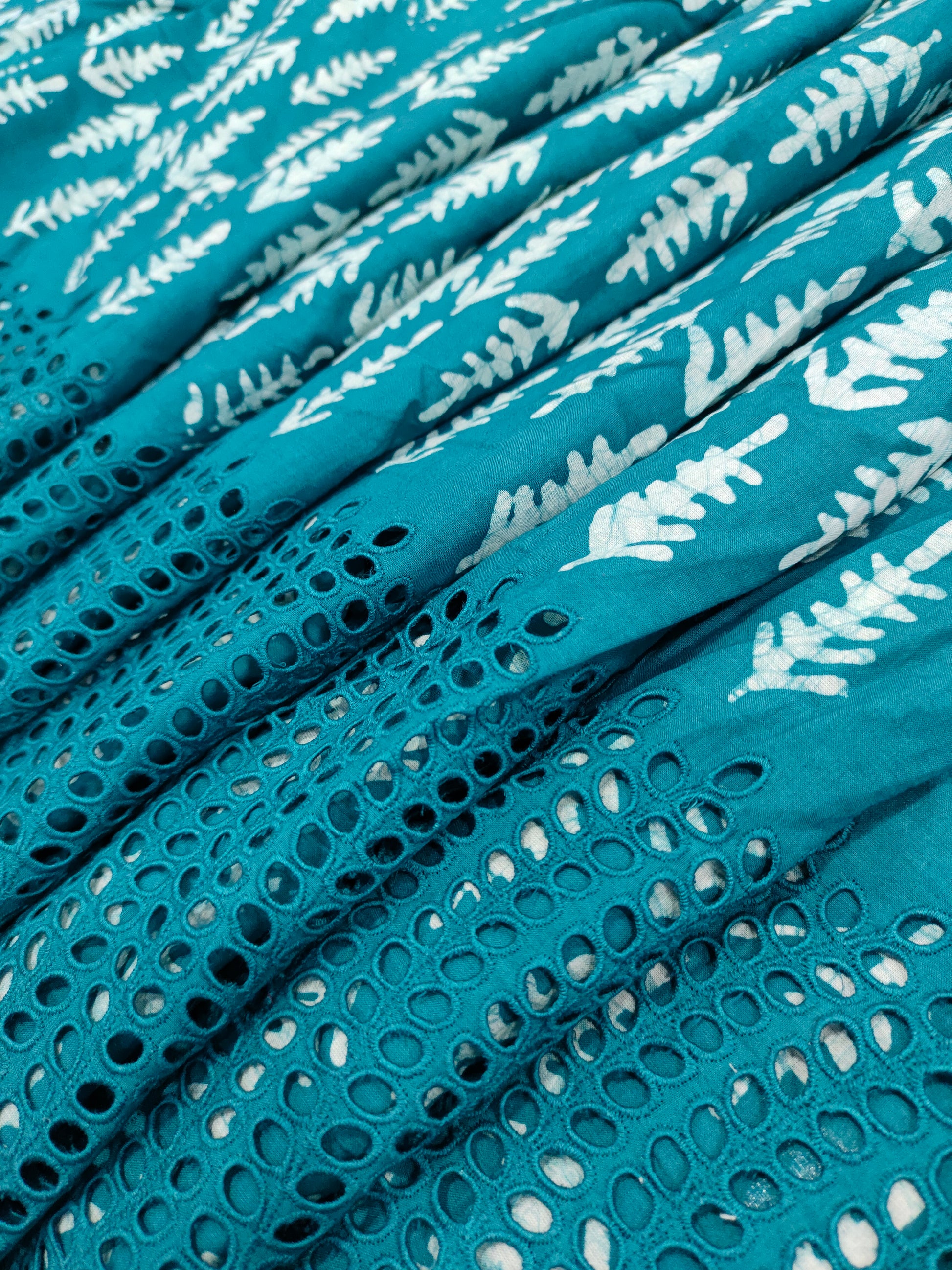 Jaipur cotton block print with schifili embroidery fabric