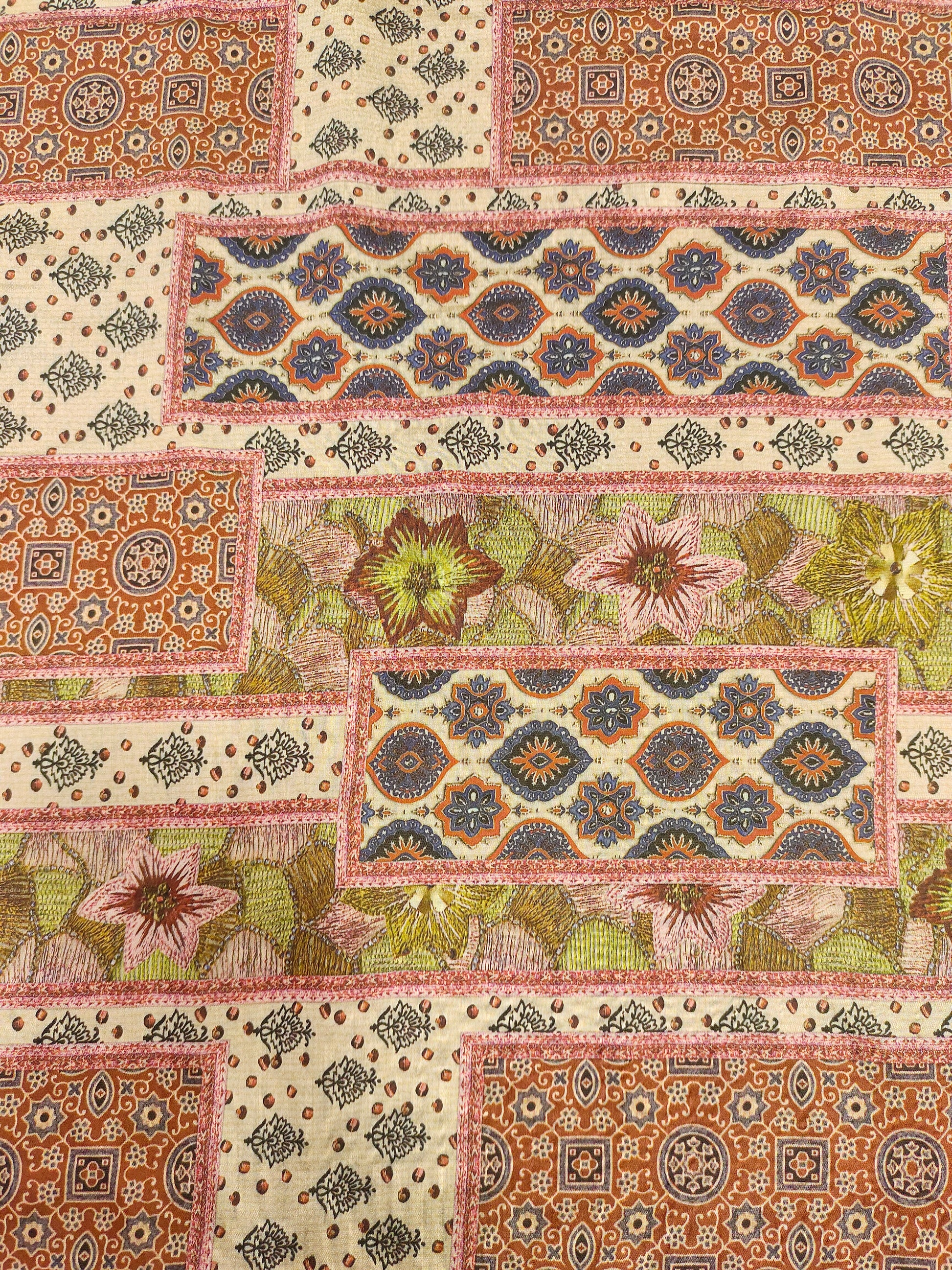 Chanderi digital print with abstract design.