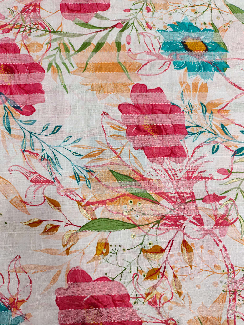 Cotton patta floral digital print with gold foile.