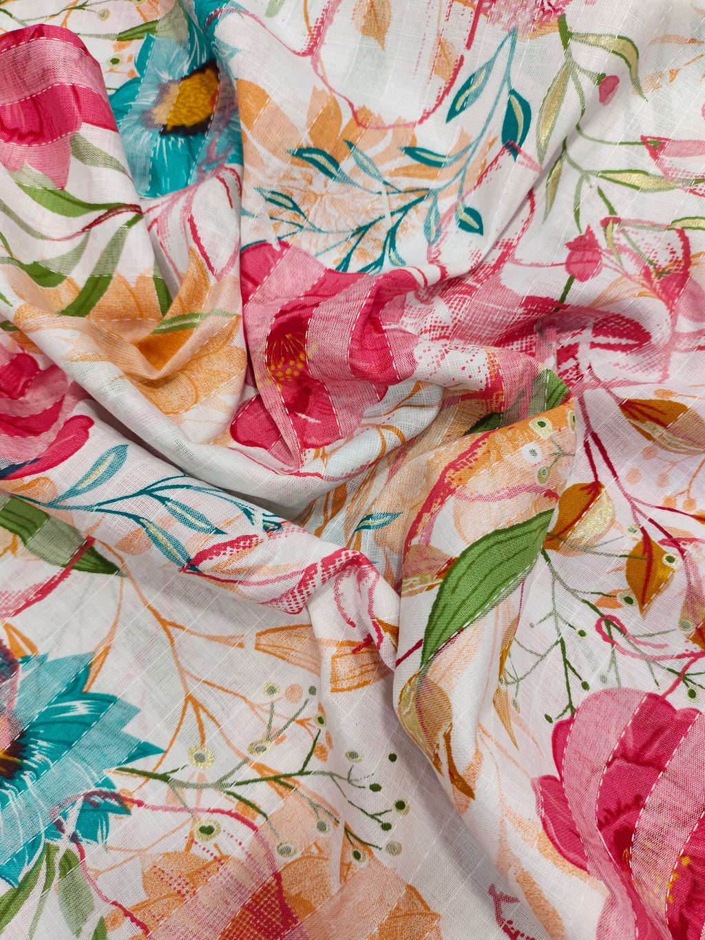 Cotton patta floral digital print with gold foile.