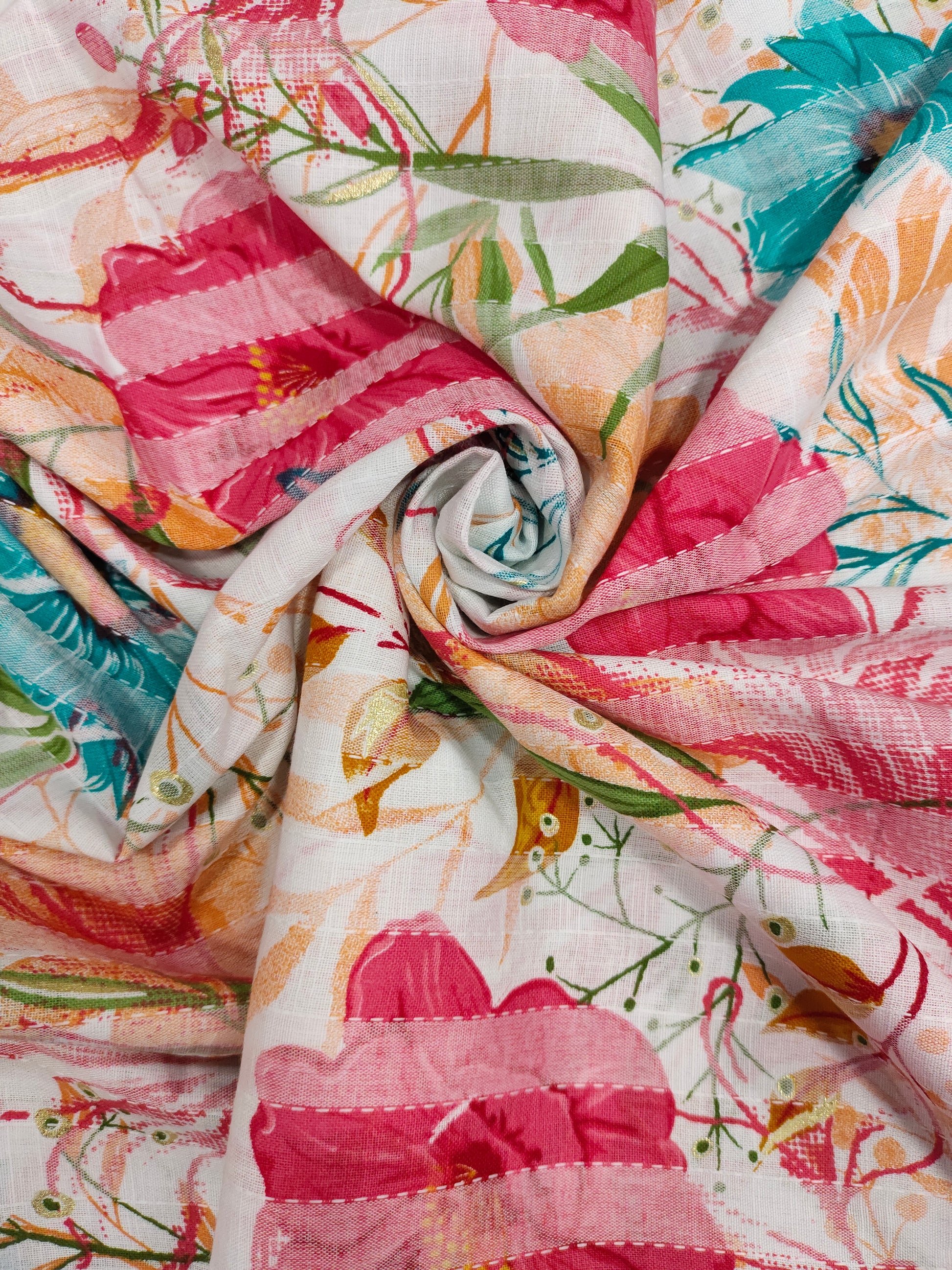 Cotton patta floral digital print with gold foile.